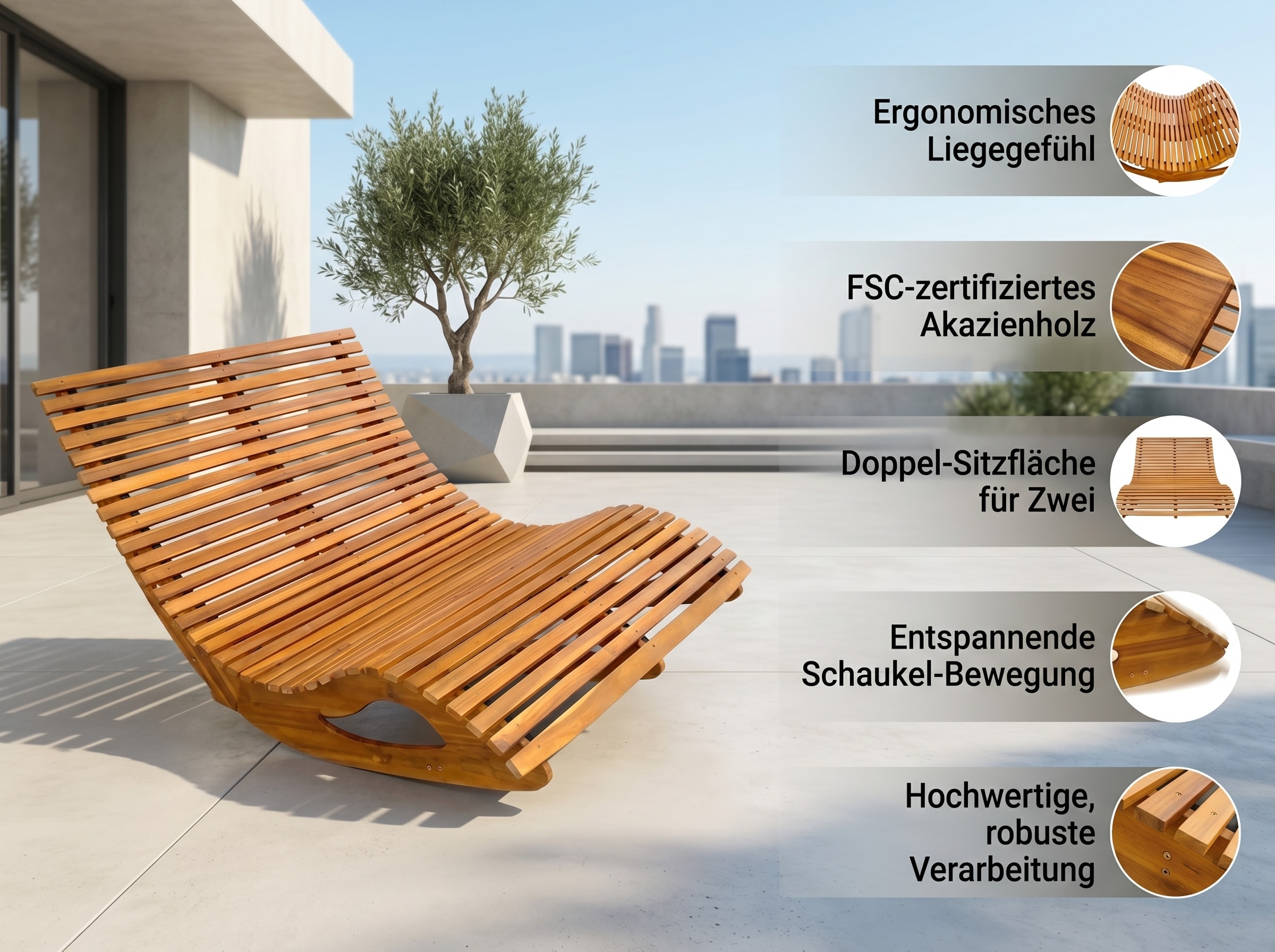 Ergonomische Doppelschwungliege aus Akazienholz - faltbar - Bild 1