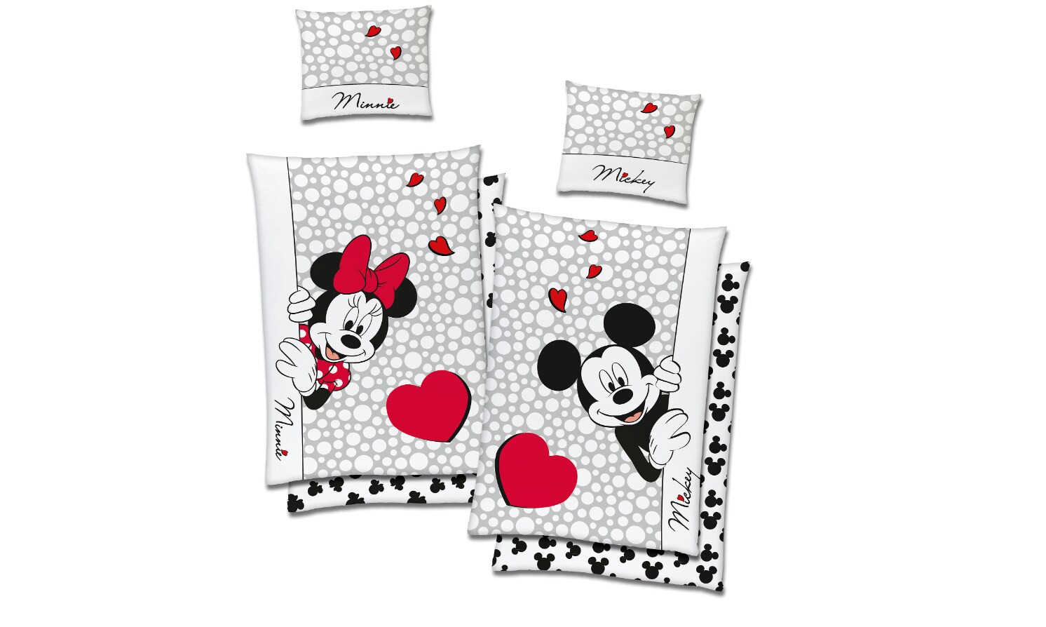 Lizenz Partner-Bettw&auml;sche Disney Mickey+Minnie 135x200cm/80x80cm - Herzchen - Bild 1