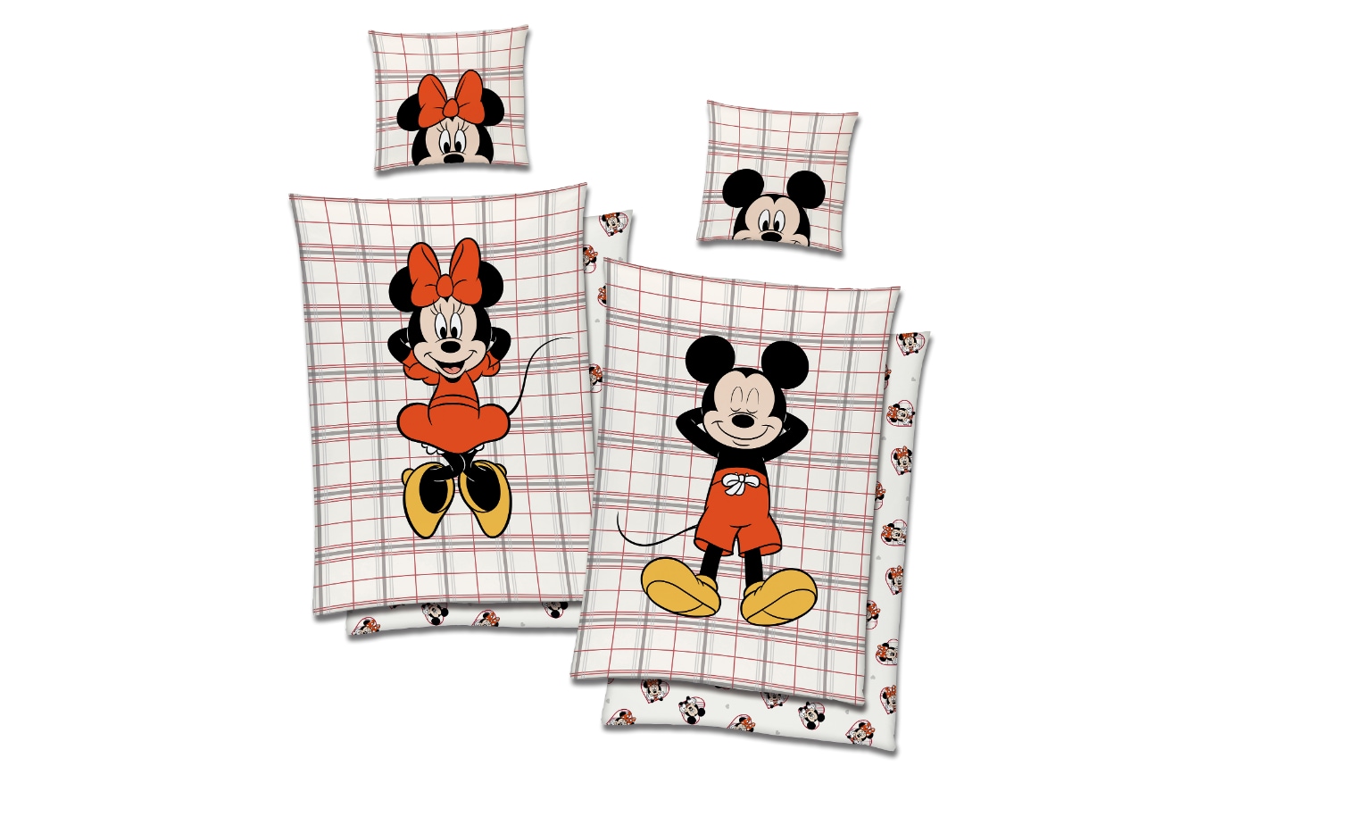 Lizenz Partner-Bettw&auml;sche Disney Mickey+Minnie 135x200cm/80x80cm - Karo - Bild 1
