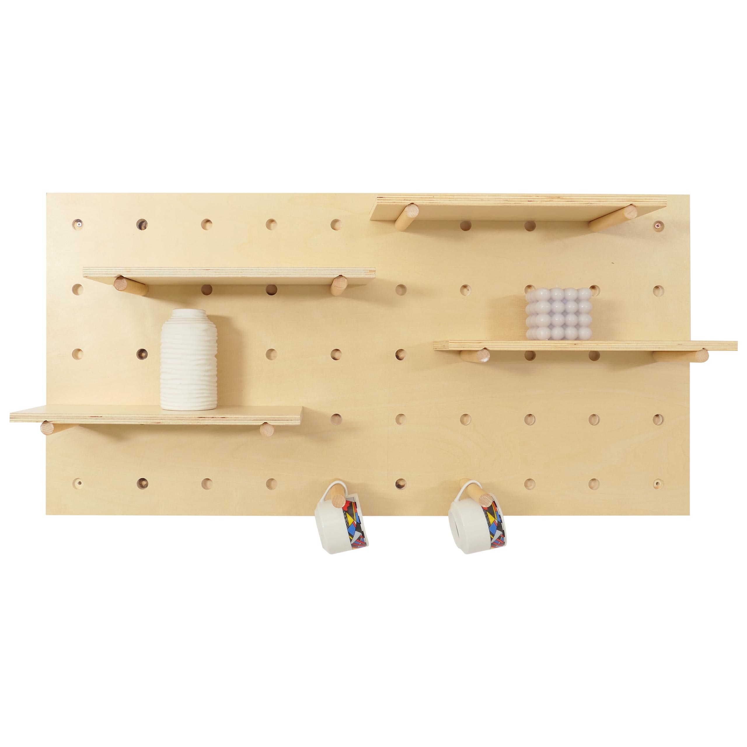 Wandpaneel MCW-P24, Wanddekoration Wandregal Steckboard Lochplatte, 4 Ebenen Aufh&auml;ngung 100x50cm MVG ~ naturfarben - Bild 1