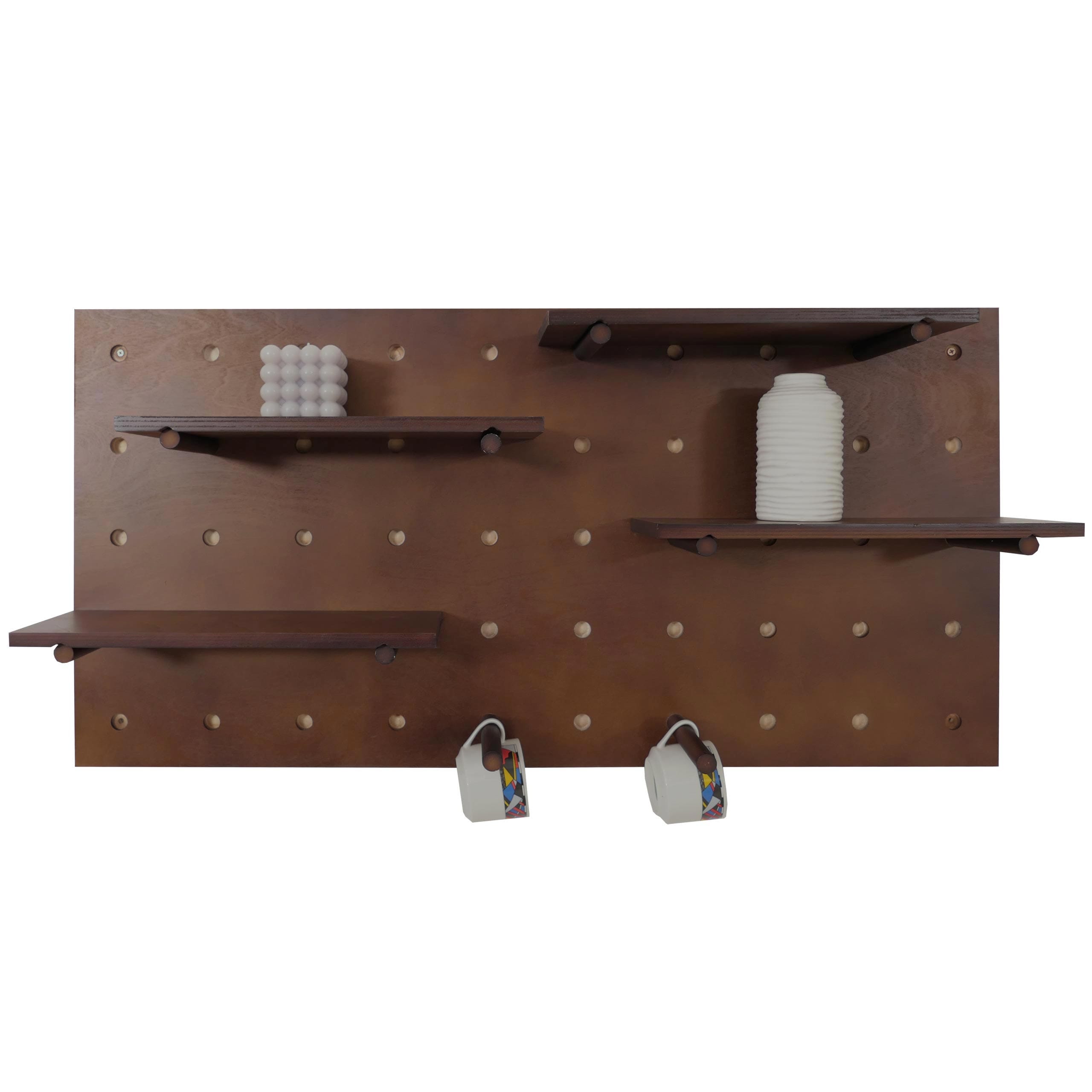 Wandpaneel MCW-P24, Wanddekoration Wandregal Steckboard Lochplatte, 4 Ebenen Aufh&auml;ngung 100x50cm MVG ~ braun - Bild 1