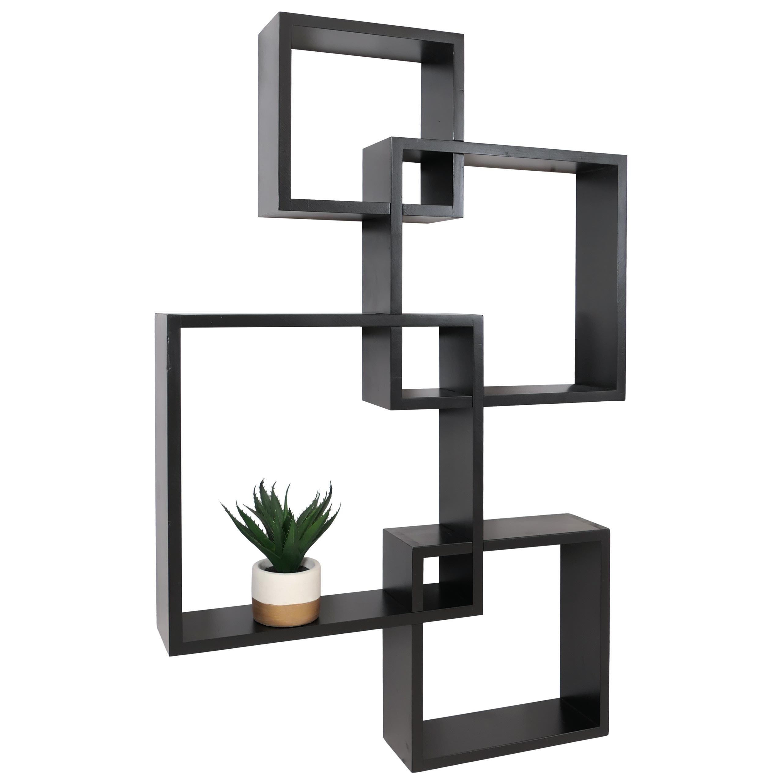 Wandregal MCW-P23, Schweberegal Wanddekoration H&auml;ngeregal W&uuml;rfelregal Designregal, 4 Regale MVG ~ schwarz - Bild 1
