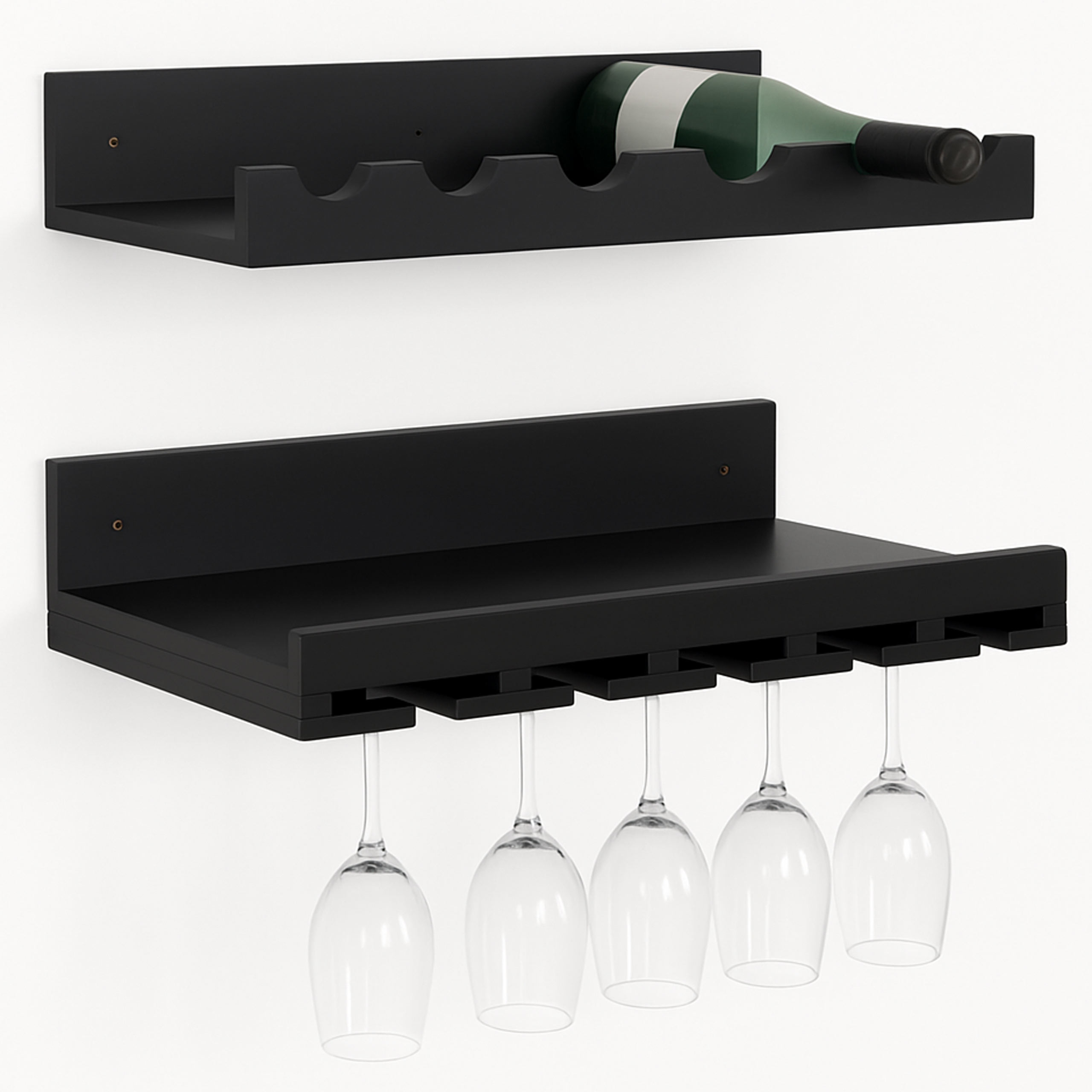 2er-Set Weinregal MCW-P22, Glas-/Flaschenhalter Wandbar f&uuml;r 6 Flaschen/15 Gl&auml;ser Holz MVG-zertifiziert 61x28cm ~ schwarz - Bild 1