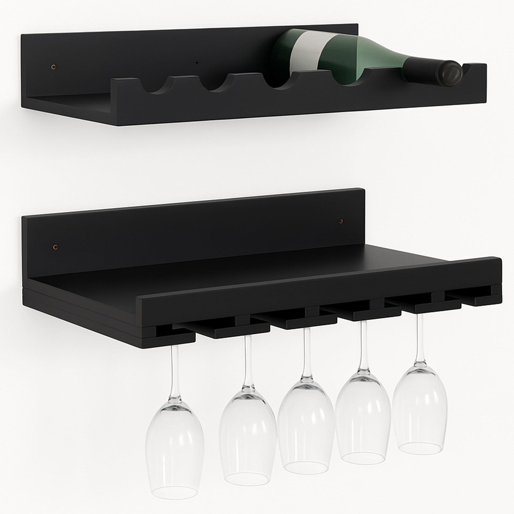 2er-Set Weinregal MCW-P22, Glas-/Flaschenhalter Wandbar für 6 Flaschen/15 Gläser Holz MVG-zertifiziert 61x28cm ~ schwarz