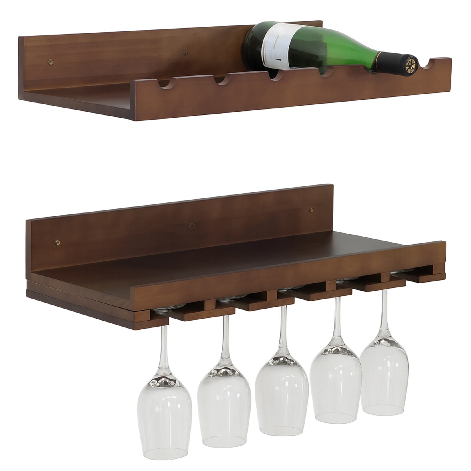 2er-Set Weinregal MCW-P22, Glas-/Flaschenhalter Wandbar für 6 Flaschen/15 Gläser Holz MVG-zertifiziert 61x28cm ~ braun