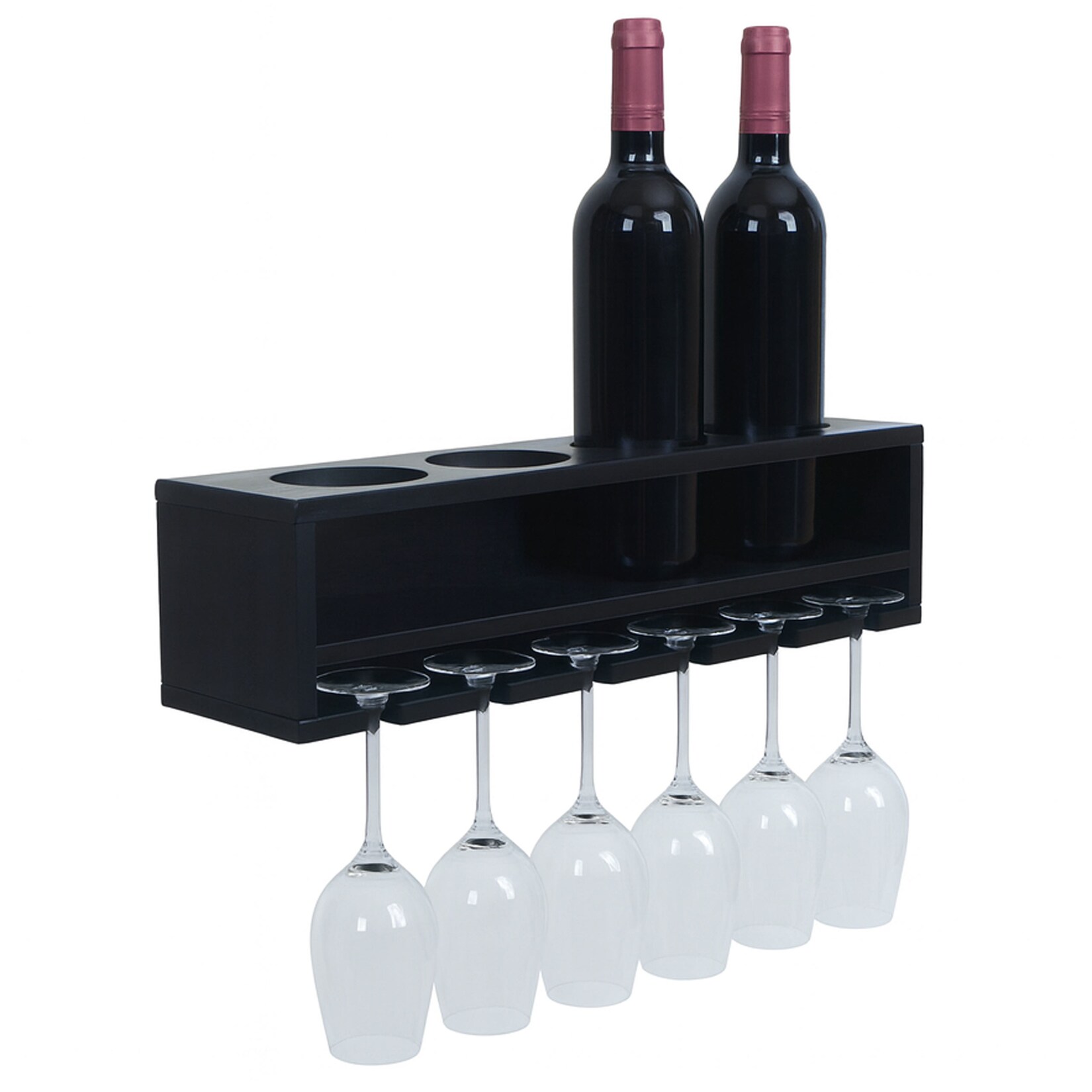Weinregal MCW-P21, Glas-/Flaschenhalter Wandbar Regal für 4 Flaschen/6 Gläser Holz MVG-zertifiziert 12x48x12cm ~ schwarz | 04057651799605