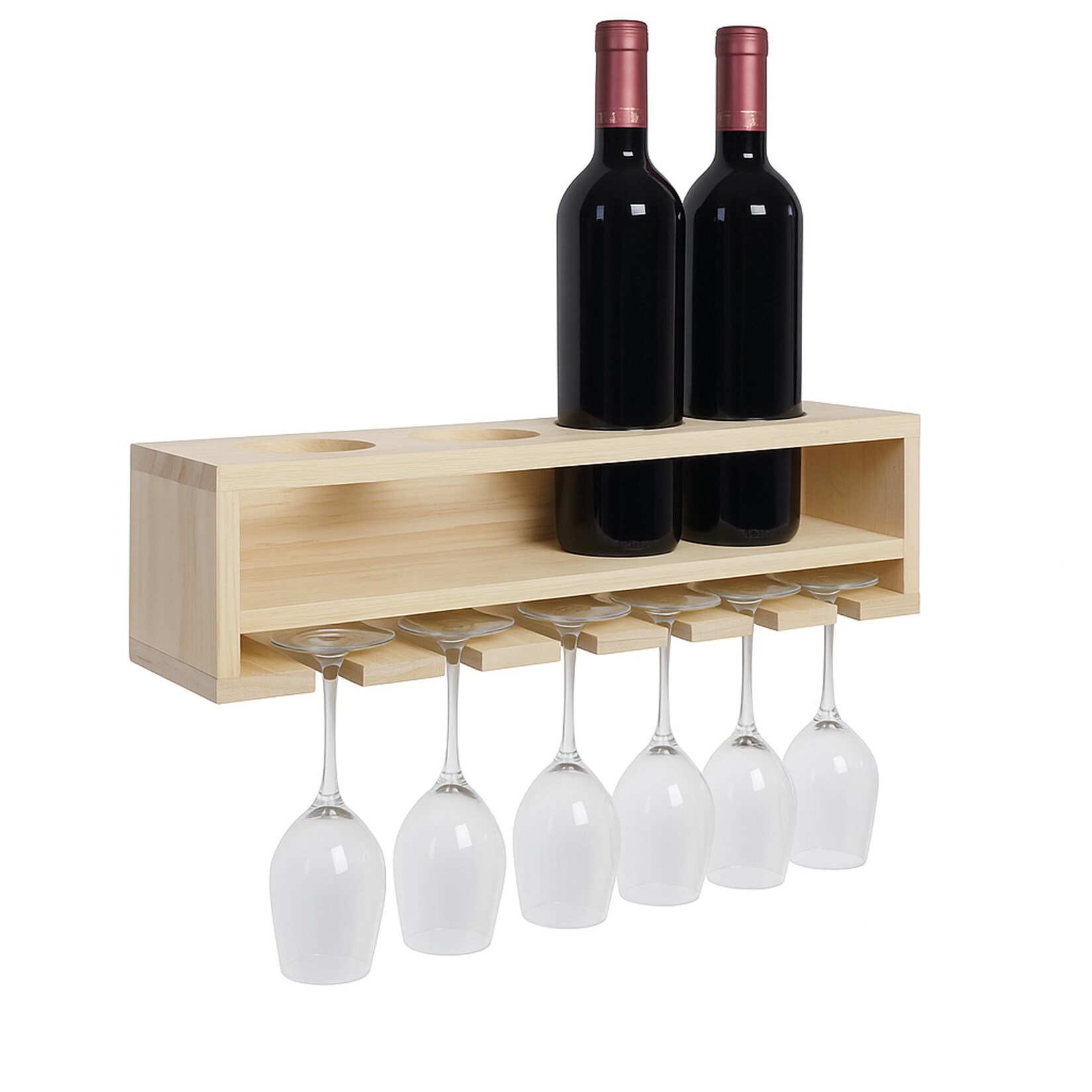 Weinregal MCWP21, Glas-/Flaschenhalter Wandbar Regal für 4 Flaschen/6 Gläser Holz MVG-zertifiziert 12x48x12cm ~ natur | 04057651799650