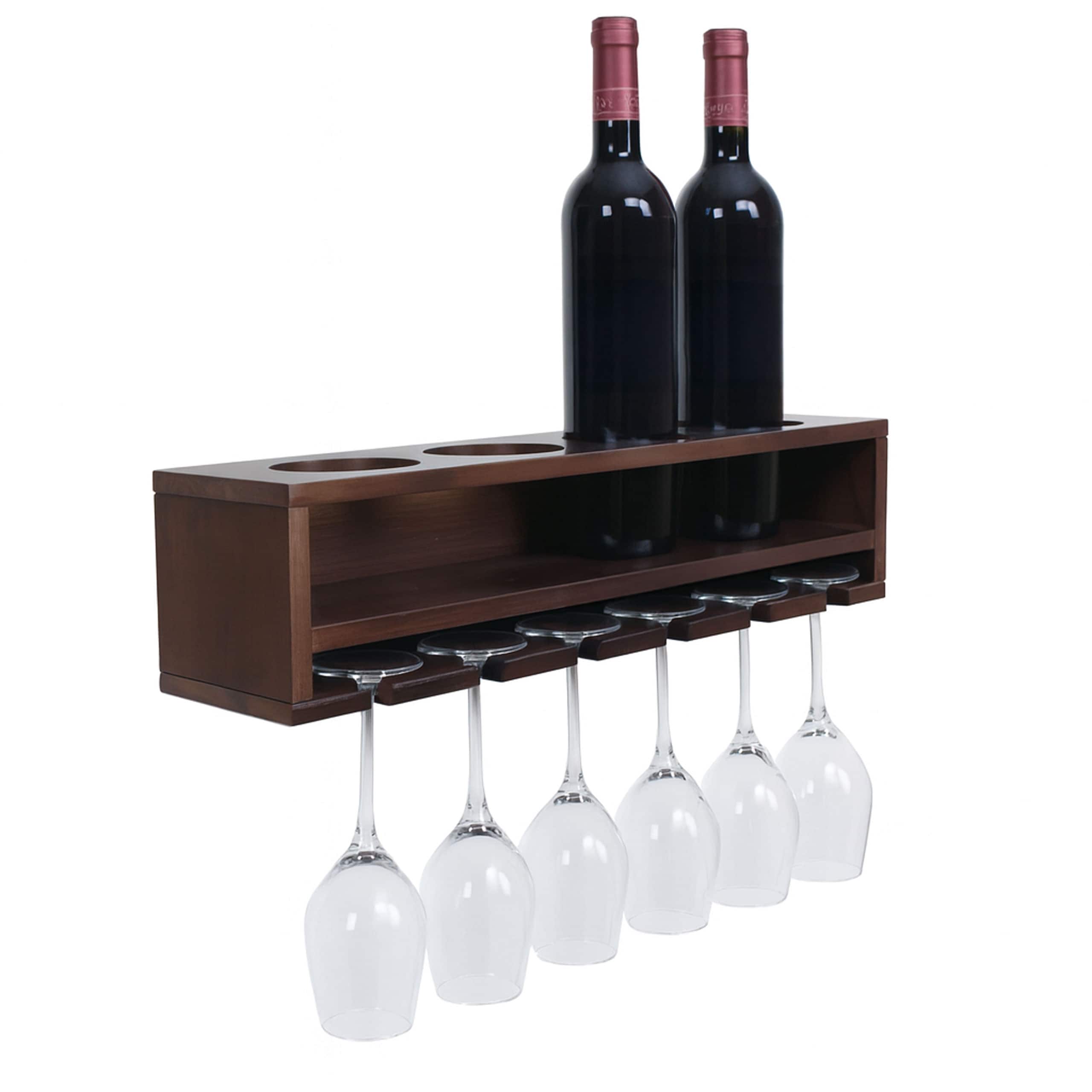 Weinregal MCW-P21, Glas-/Flaschenhalter Wandbar Regal f&uuml;r 4 Flaschen/6 Gl&auml;ser Holz MVG-zertifiziert 12x48x12cm ~ braun - Bild 1