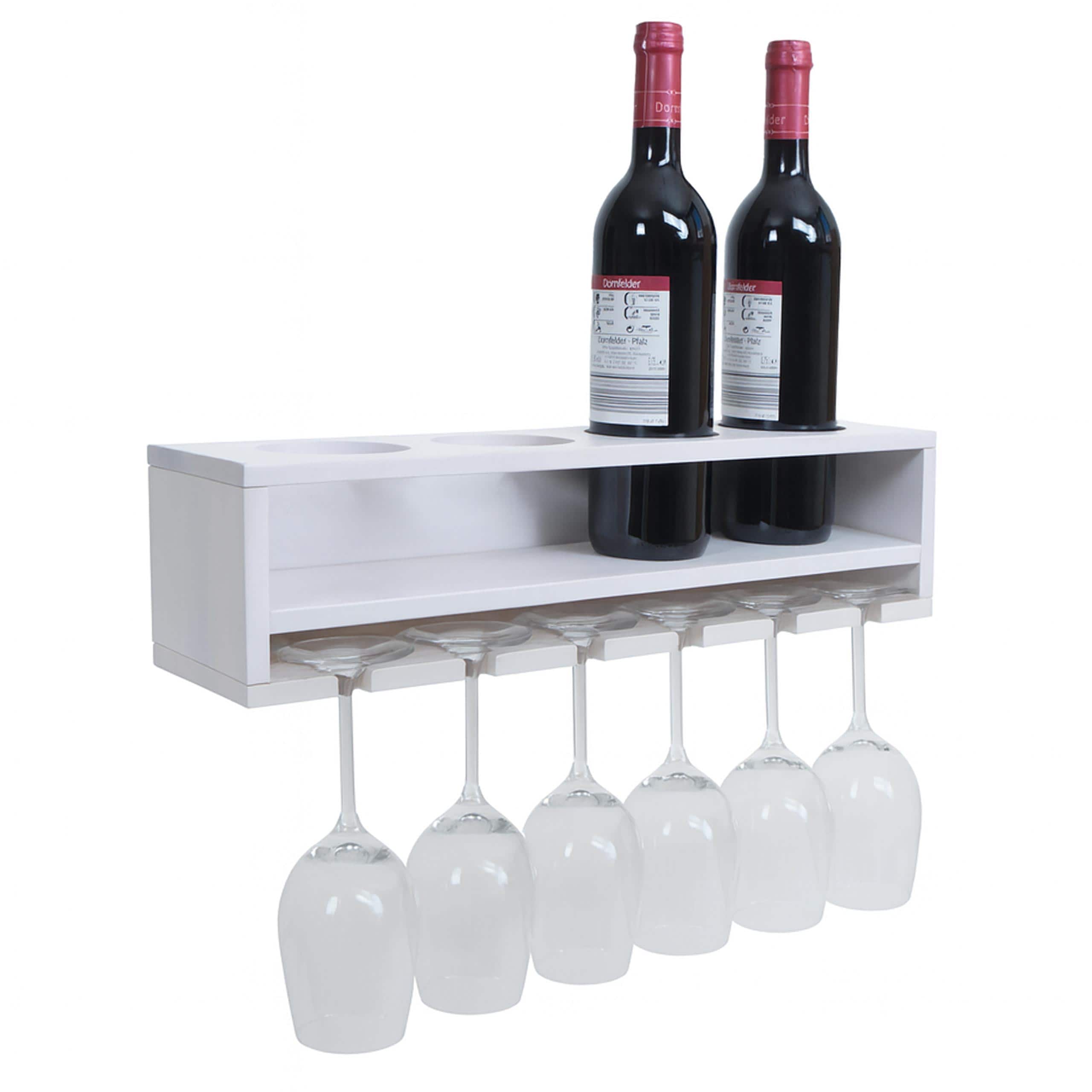 Weinregal MCW-P21, Glas-/Flaschenhalter Wandbar Regal f&uuml;r 4 Flaschen/6 Gl&auml;ser Holz MVG-zertifiziert 12x48x12cm ~ wei&szlig; - Bild 1