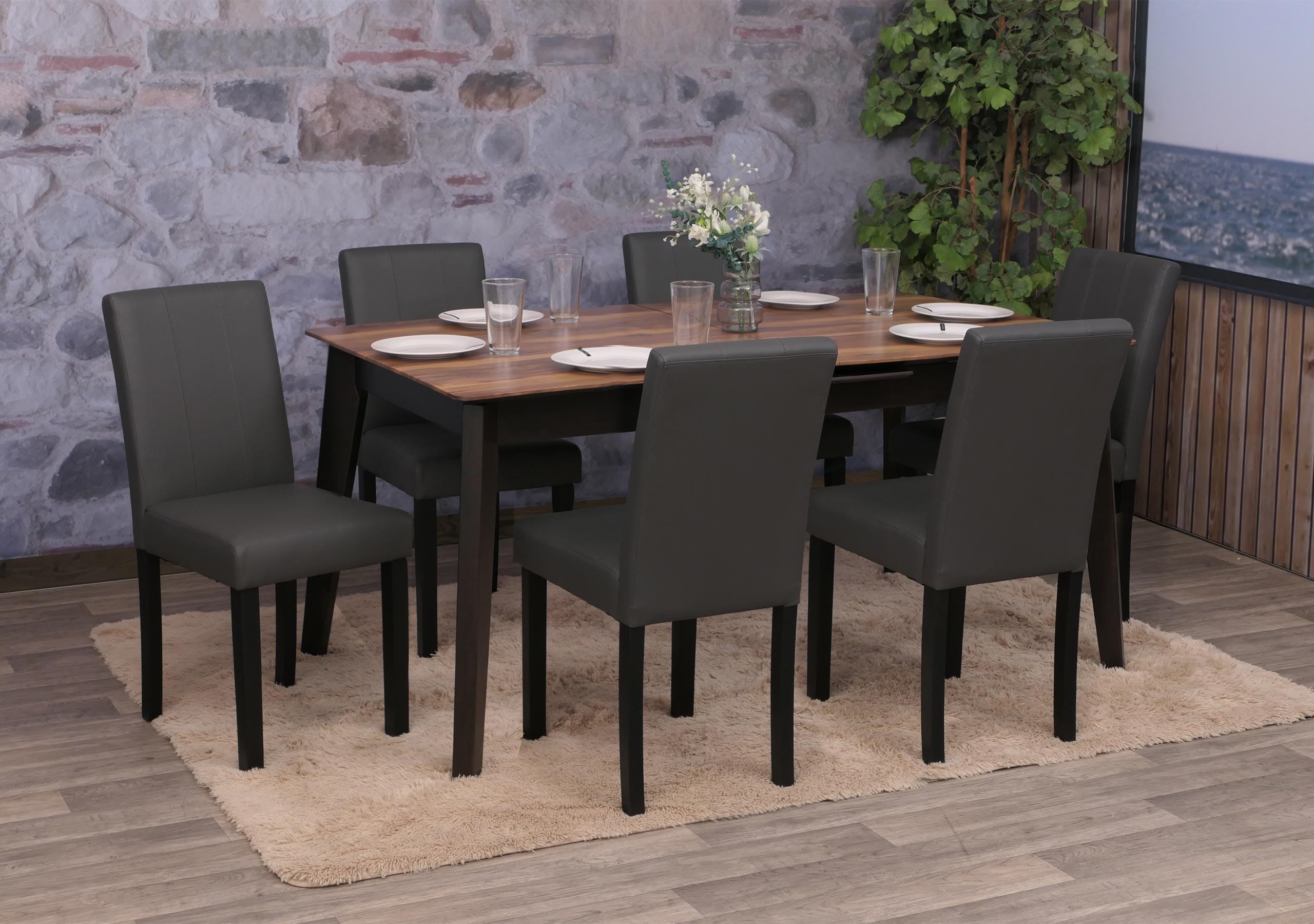 6er-Set Esszimmerstuhl MCW-O65d, K&uuml;chenstuhl Polsterstuhl Lehnstuhl, Kunstleder ~ dunkelgrau - Bild 1