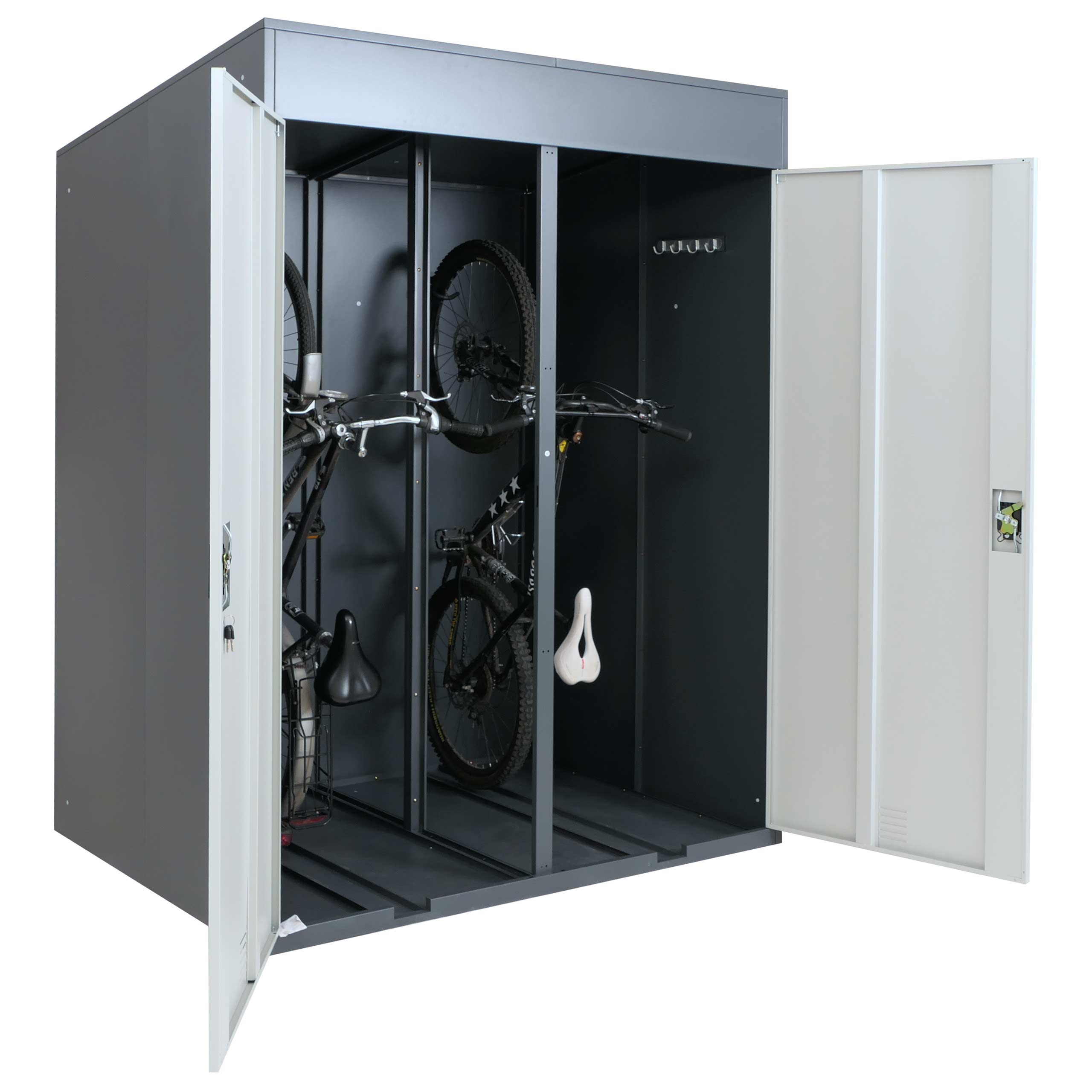 2er-Fahrradgarage MCW-H66b, Fahrradbox Fahrradunterstand abschlie&szlig;bar Metall 213x158x125cm ~ anthrazit/hellgrau - Bild 1