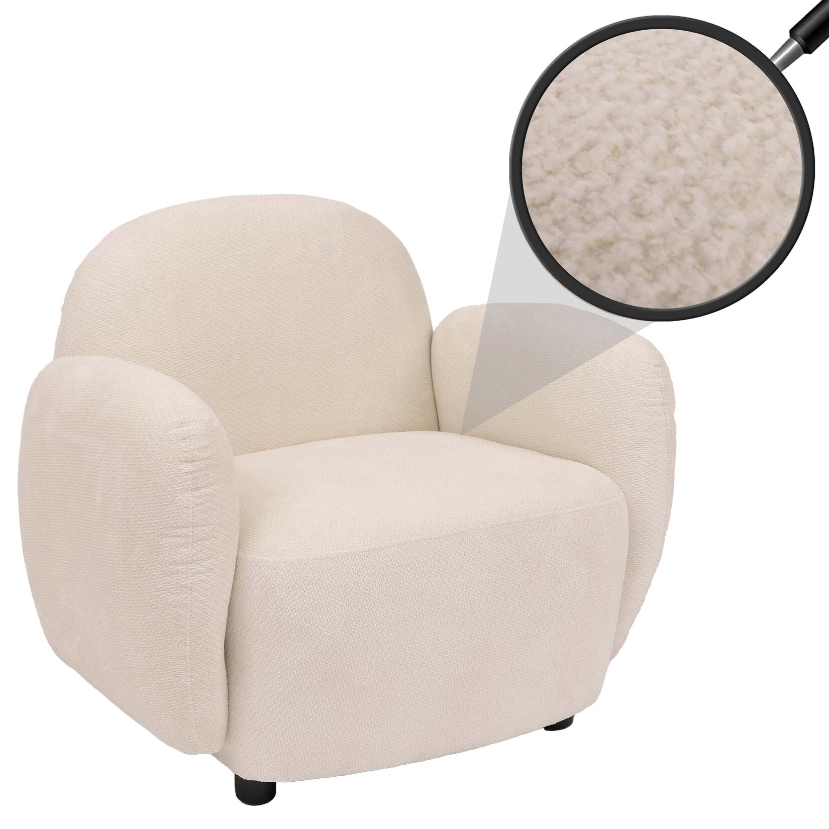 Sessel MCW-P33, Lounge-/Relax-/Cocktailsessel Polstersessel, Stoff/Textil Chenille (330 g/m²) Öko-Tex ~ creme