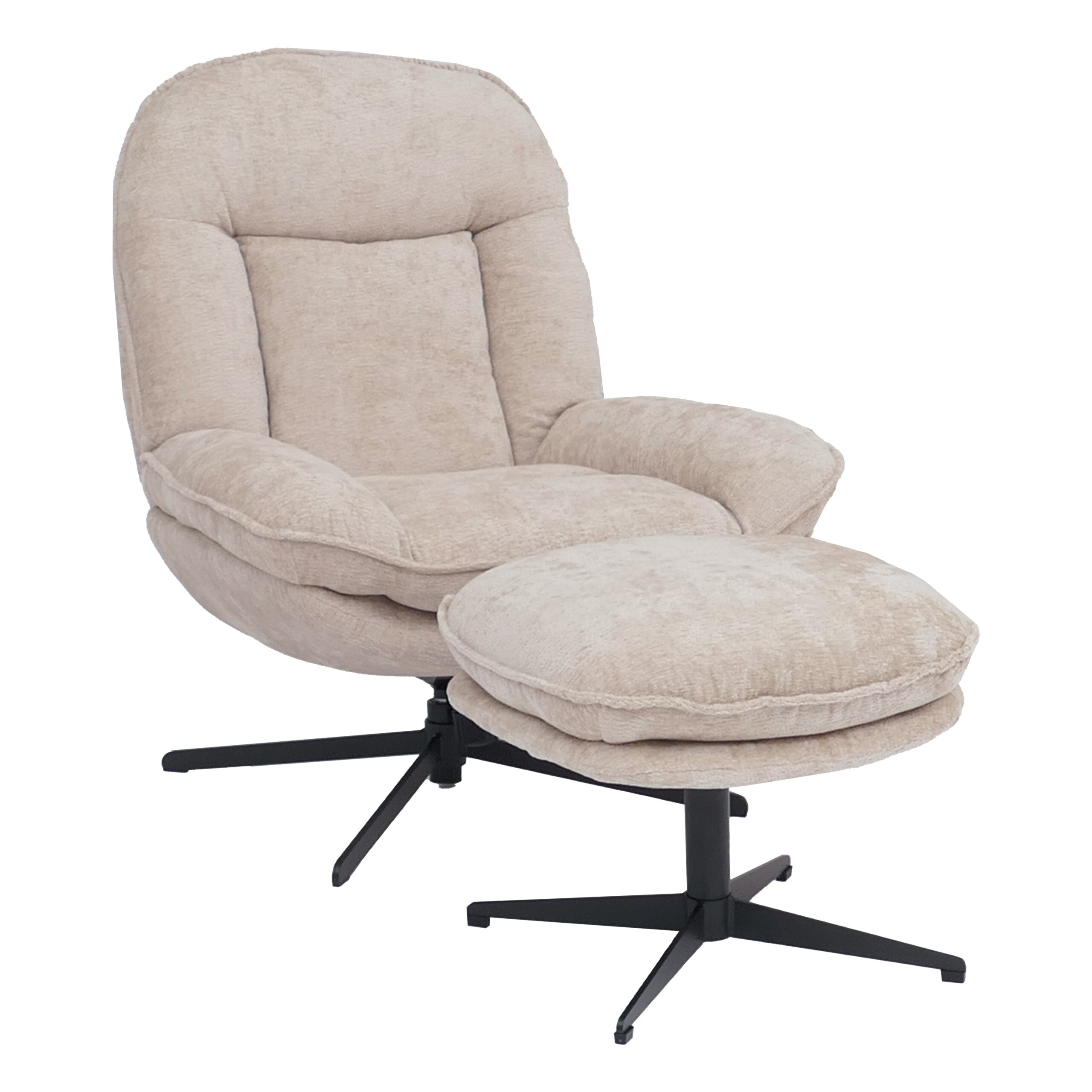 Relaxsessel mit Hocker MCW-P32, Fernsehsessel Nosagfederung, drehbar Metall Stoff/Textil Chenille (370 g/m&sup2;) ~ creme - Bild 1