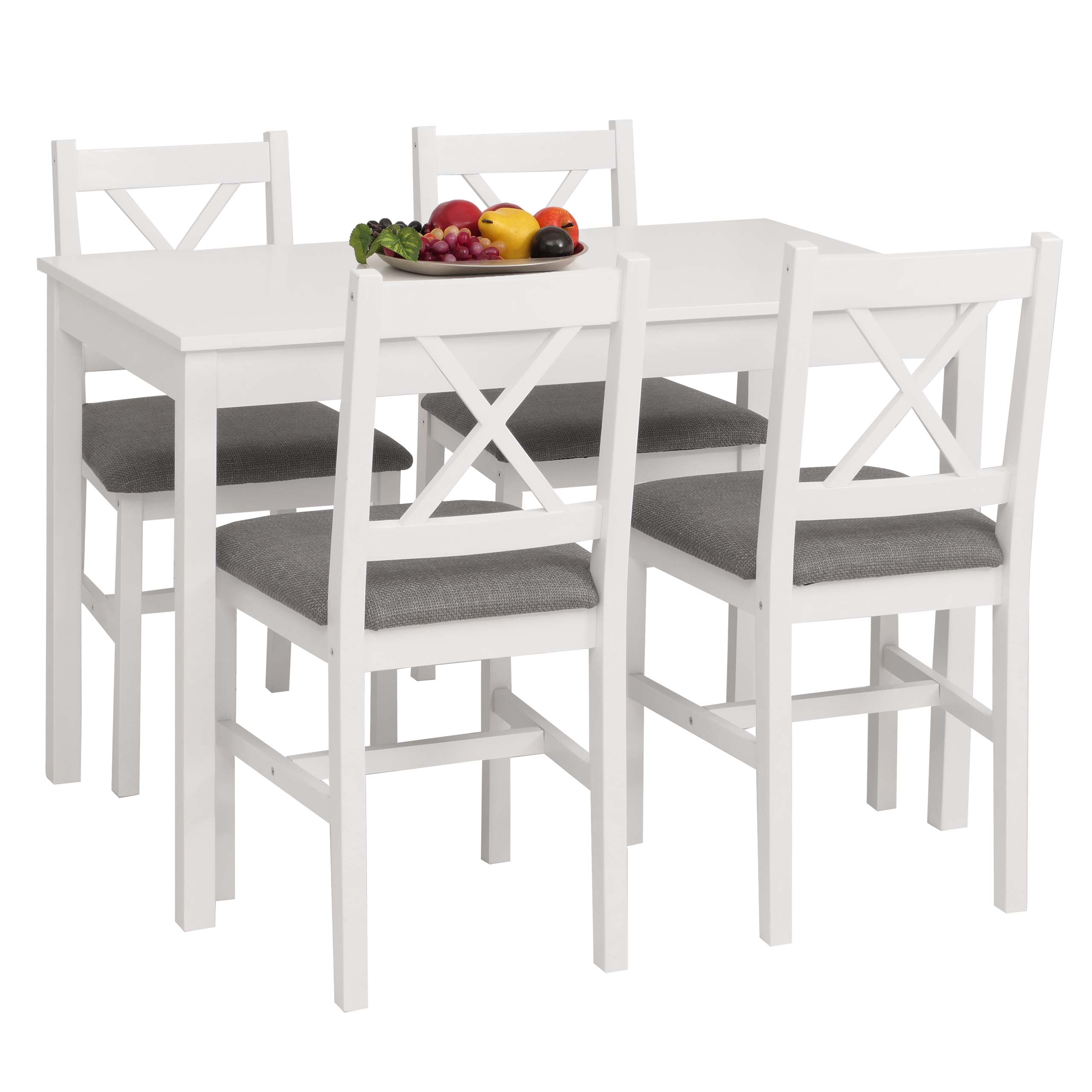 Esszimmer-Set MCW-F77, Sitzgruppe Esszimmergruppe, Massiv-Holz Kiefer Stoff Landhaus 110cm ~ wei&szlig; Polster grau - Bild 1