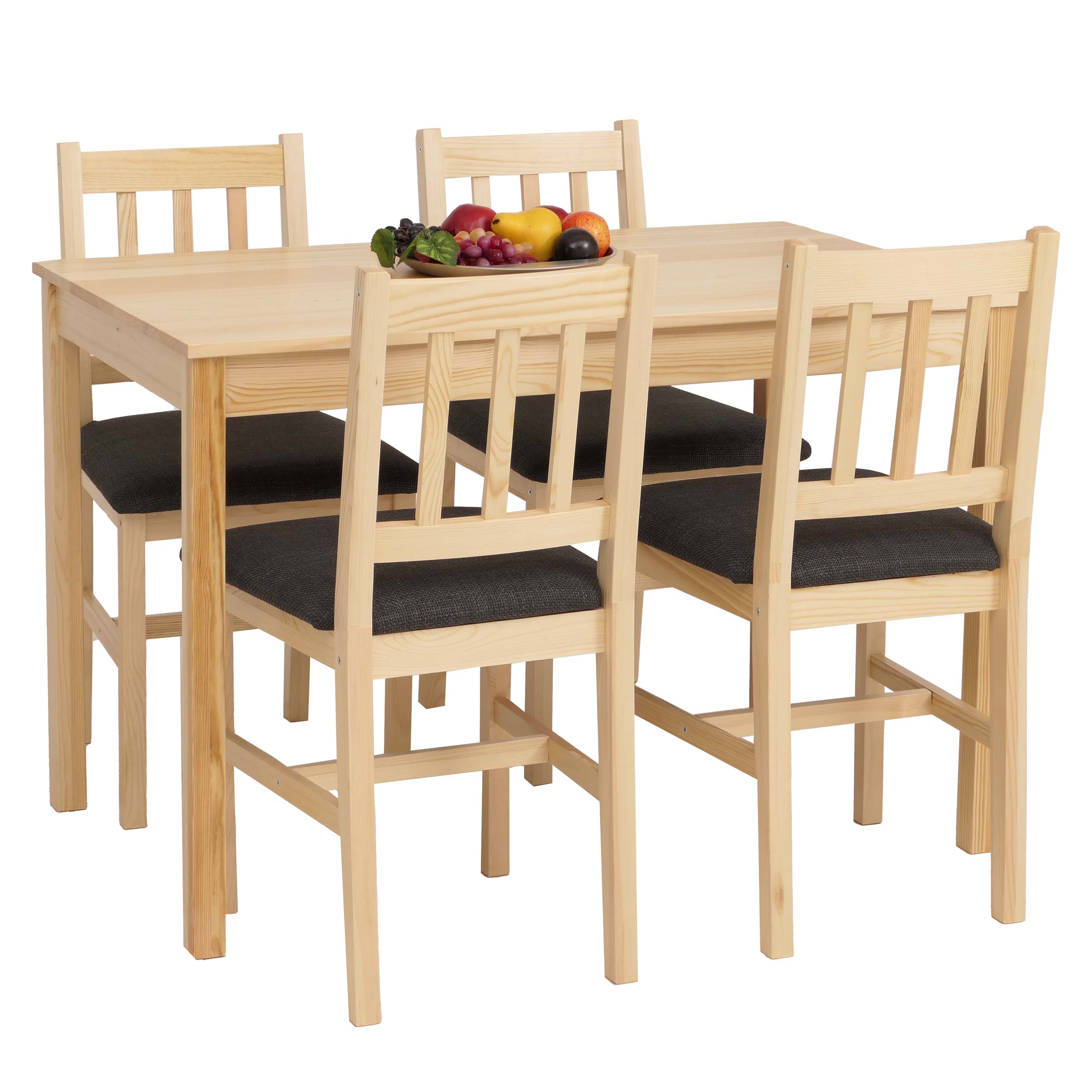 Esszimmer-Set MCW-F77, Sitzgruppe Esszimmergruppe, Massiv-Holz Kiefer Stoff Landhaus 110cm ~ natur Polster schwarz - Bild 1