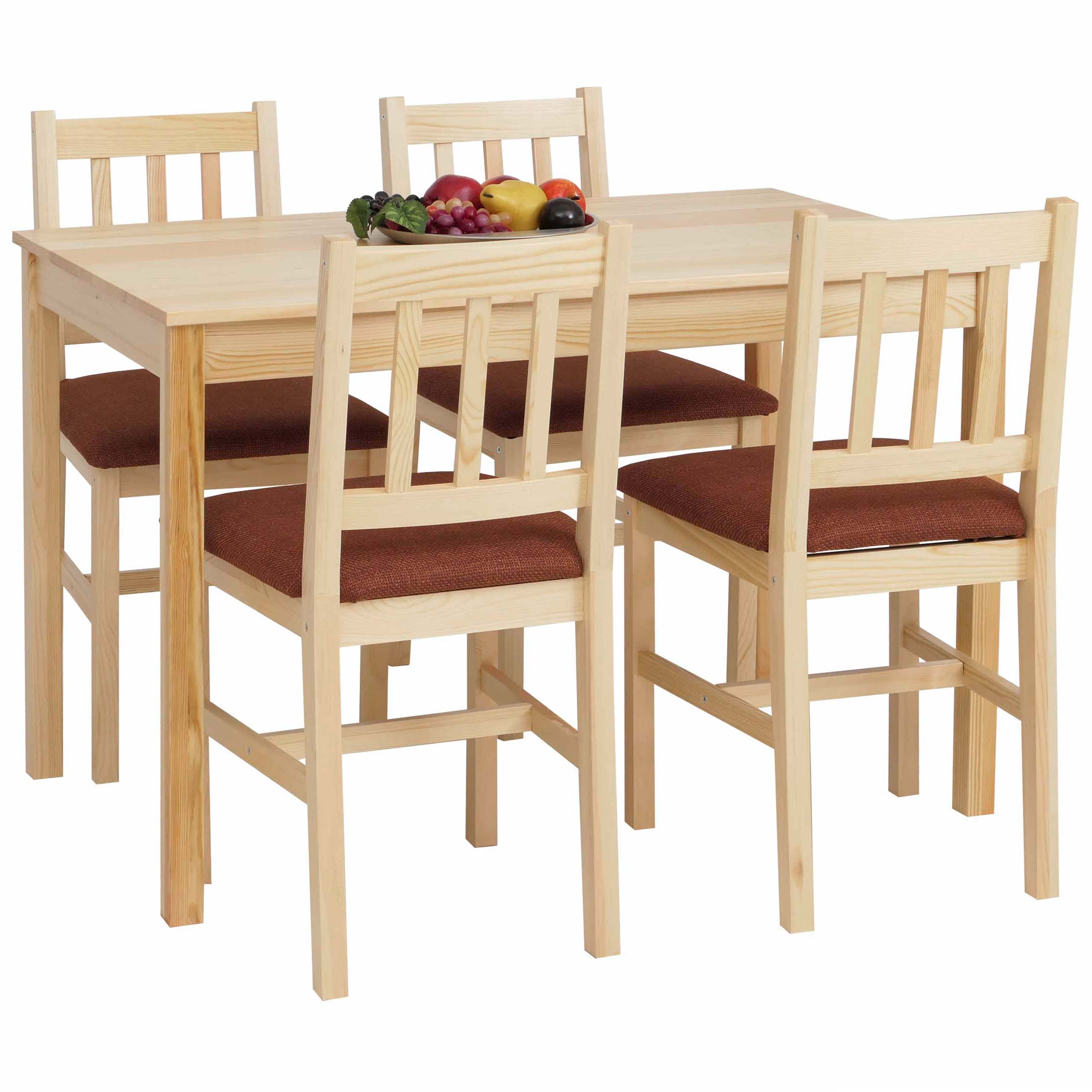 Esszimmer-Set MCW-F77, Sitzgruppe Esszimmergruppe, Massiv-Holz Kiefer Stoff Landhaus 110cm ~ natur Polster terrakotta - Bild 1