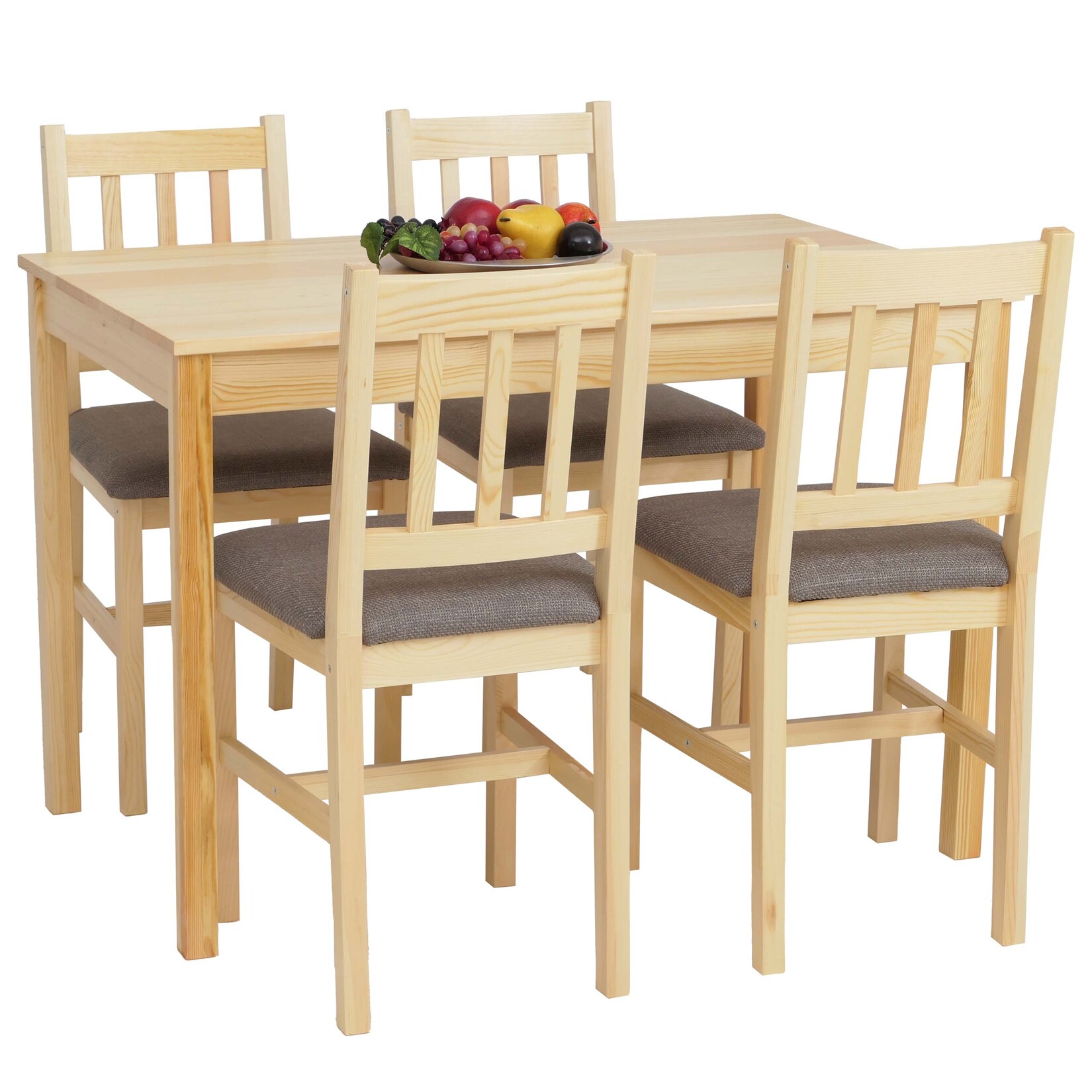 Esszimmer-Set MCW-F77, Sitzgruppe Esszimmergruppe, Massiv-Holz Kiefer Stoff Landhaus 110cm ~ natur Polster grau