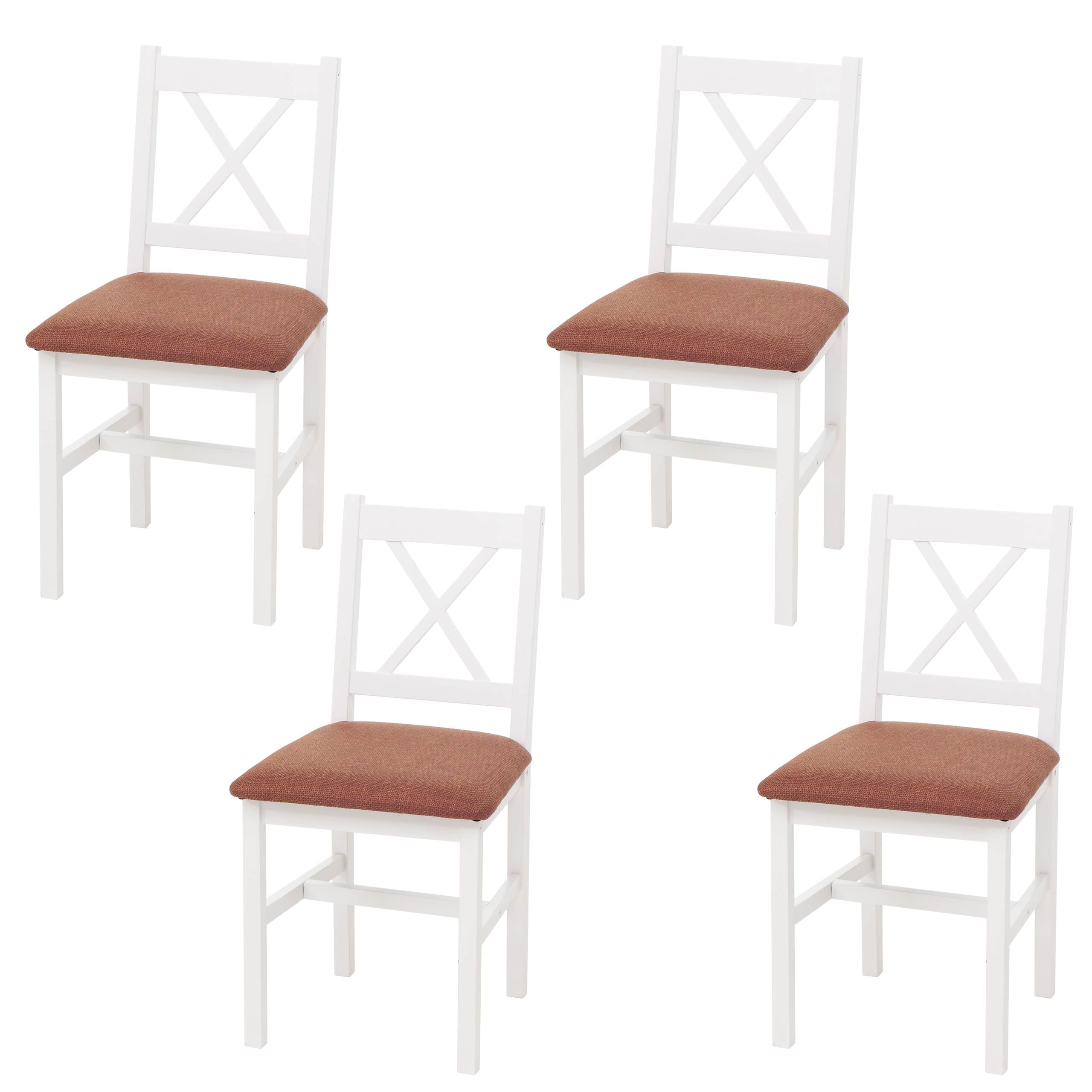 4er-Set Esszimmerstuhl MCW-F77, Lehnstuhl K&uuml;chenstuhl Stuhl, Massiv-Holz Stoff Landhaus ~ wei&szlig;, Polster terrakotta - Bild 1