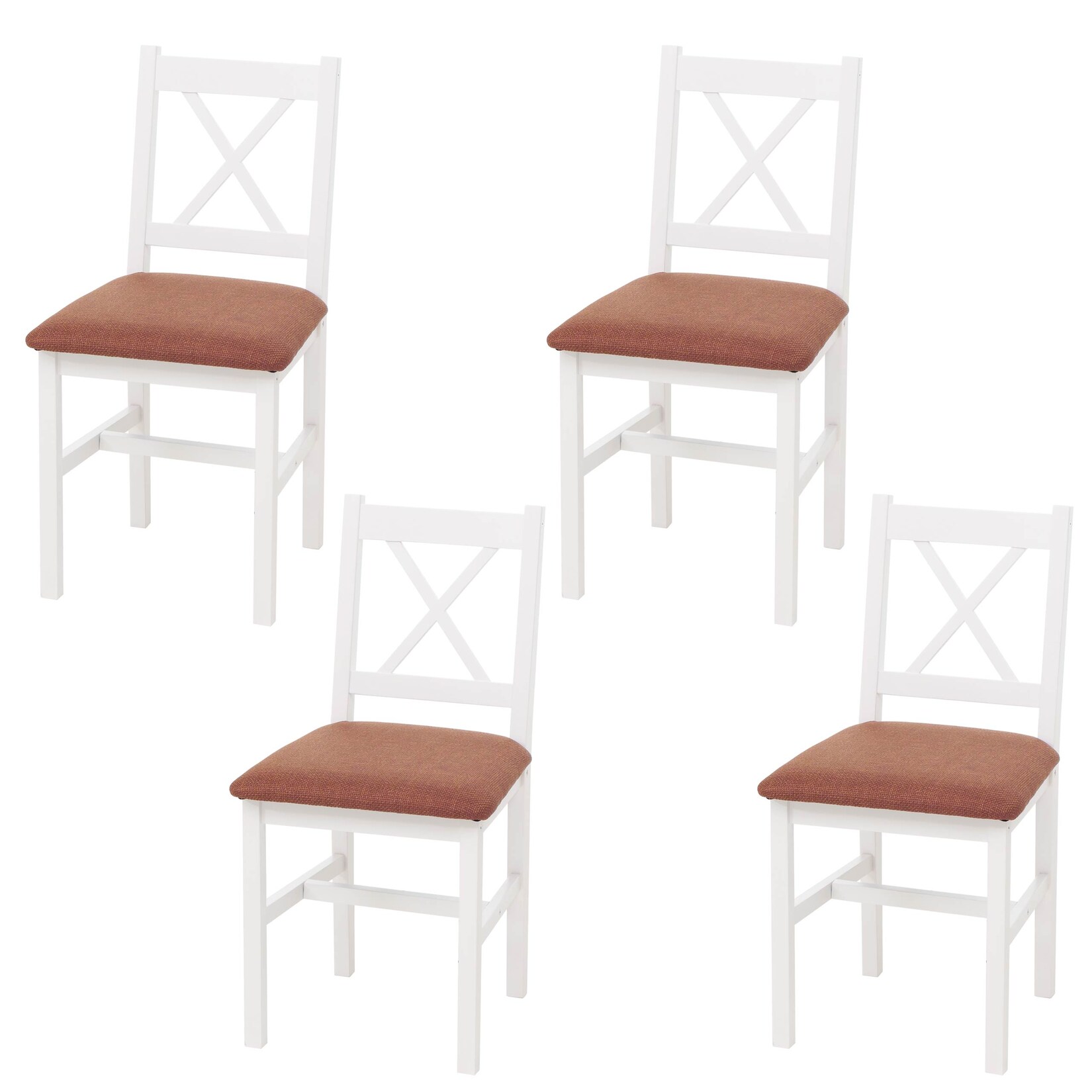 4er-Set Esszimmerstuhl MCW-F77, Lehnstuhl Küchenstuhl Stuhl, Massiv-Holz Stoff Landhaus ~ weiß, Polster terrakotta | 04057651801056