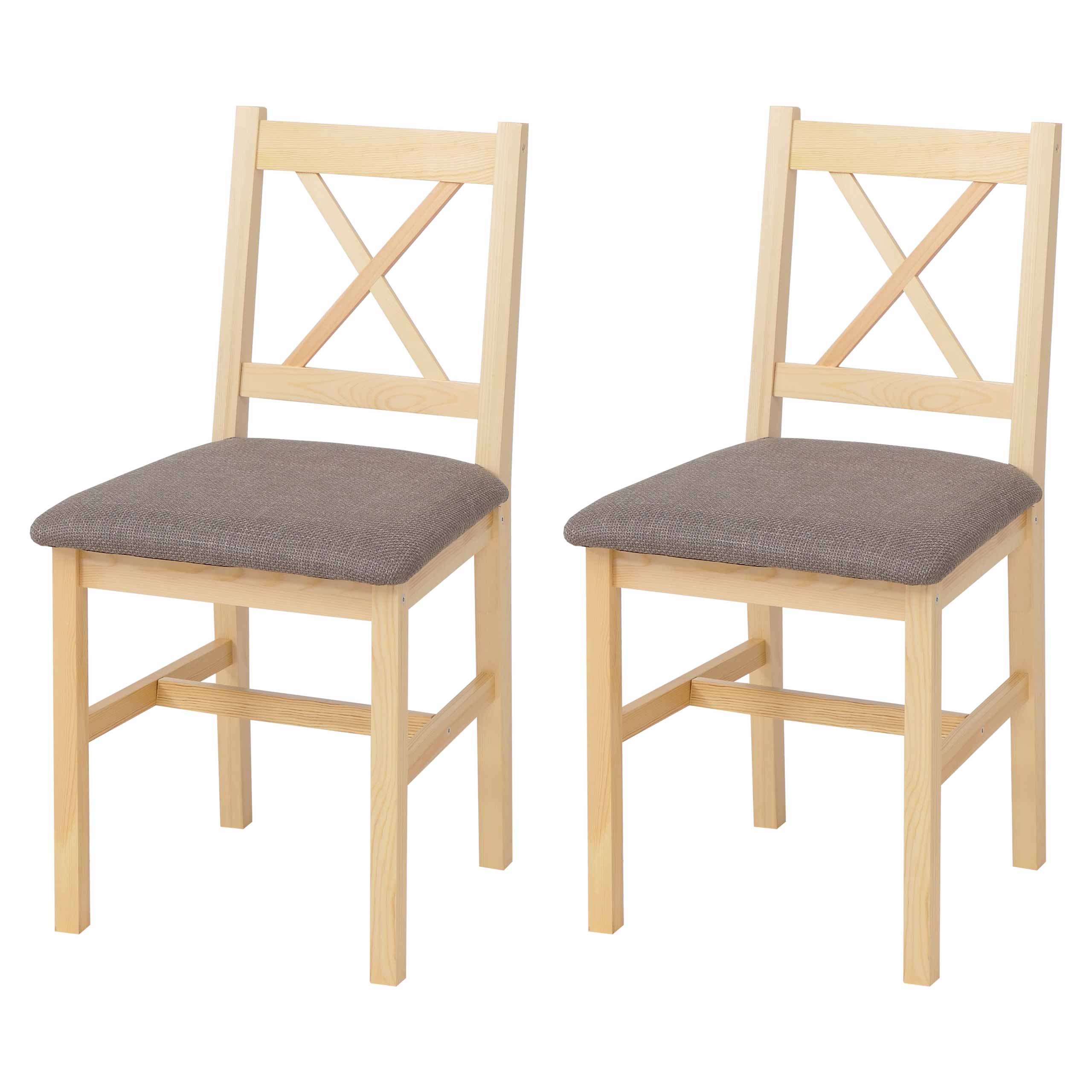 2er-Set Esszimmerstuhl MCW-F77, Lehnstuhl K&uuml;chenstuhl Stuhl, Massiv-Holz Stoff Landhaus ~ natur, Polster grau - Bild 1