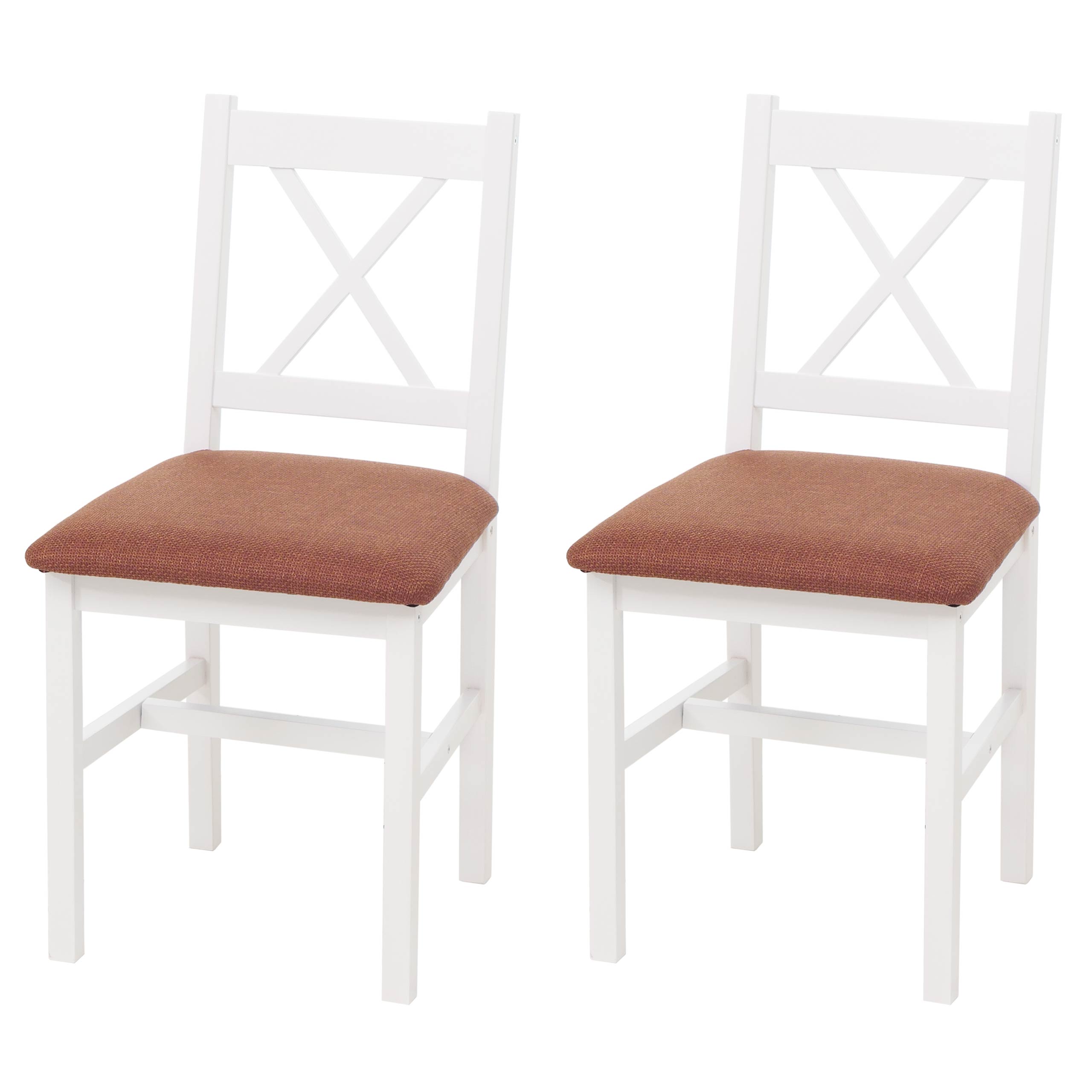 2er-Set Esszimmerstuhl MCW-F77, Lehnstuhl K&uuml;chenstuhl Stuhl, Massiv-Holz Stoff Landhaus ~ wei&szlig;, Polster terrakotta - Bild 1