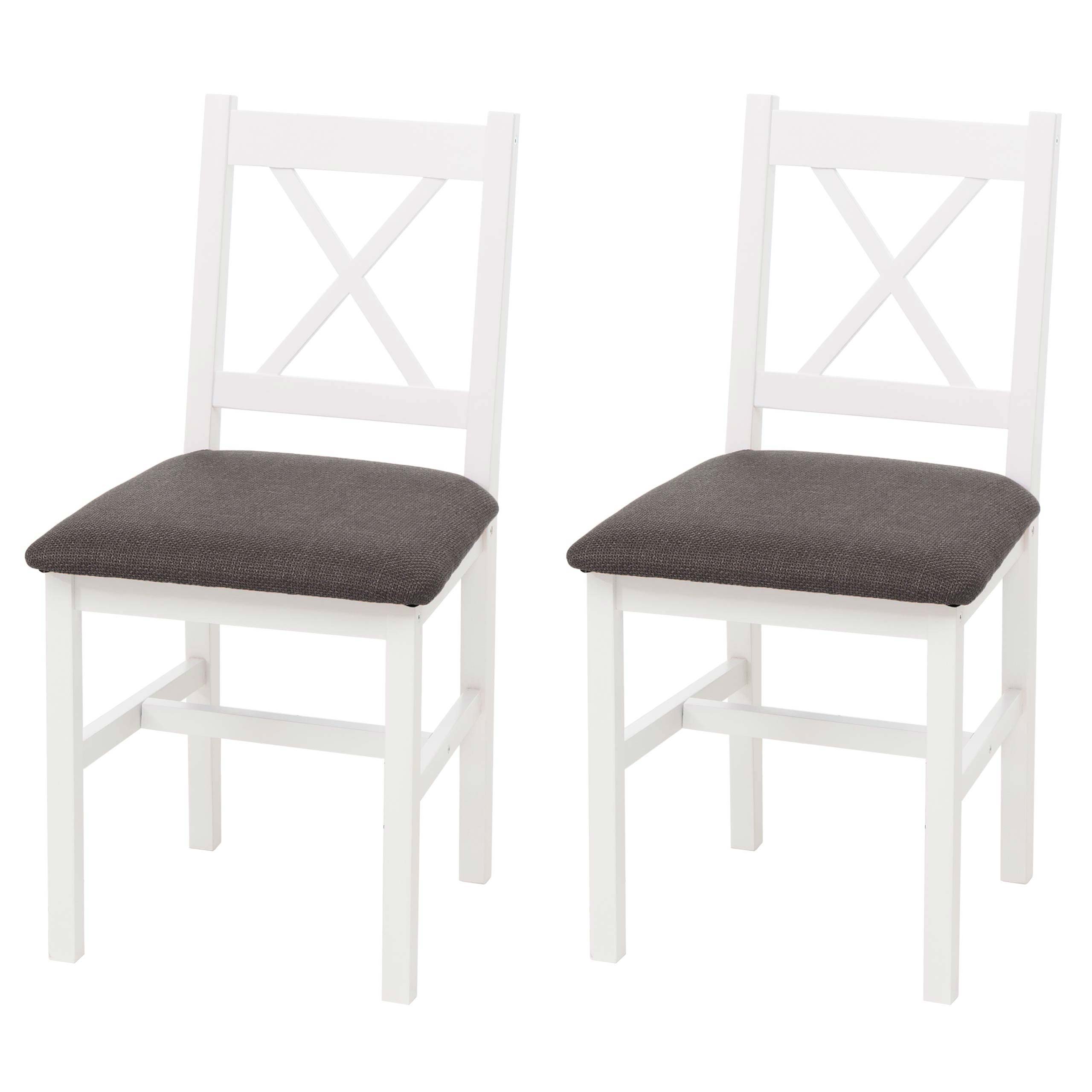 2er-Set Esszimmerstuhl MCW-F77, Lehnstuhl K&uuml;chenstuhl Stuhl, Massiv-Holz Stoff Landhaus ~ wei&szlig;, Polster grau - Bild 1