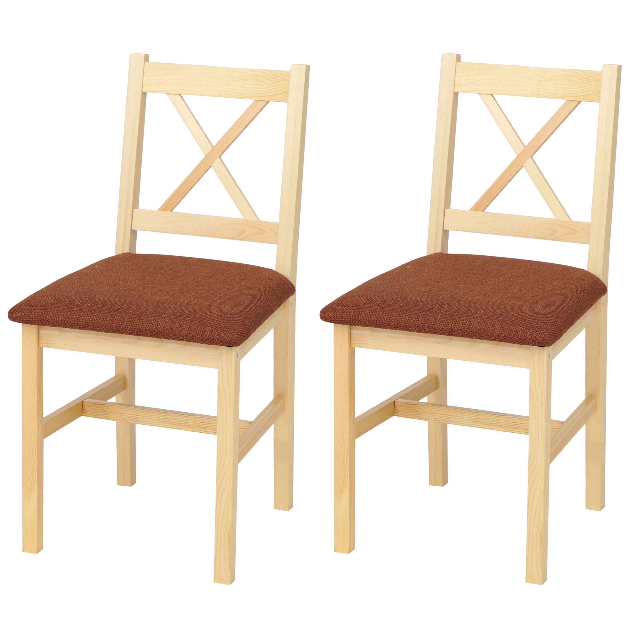 2er-Set Esszimmerstuhl MCW-F77, Lehnstuhl K&uuml;chenstuhl Stuhl, Massiv-Holz Stoff Landhaus ~ natur Polster terrakotta - Bild 1