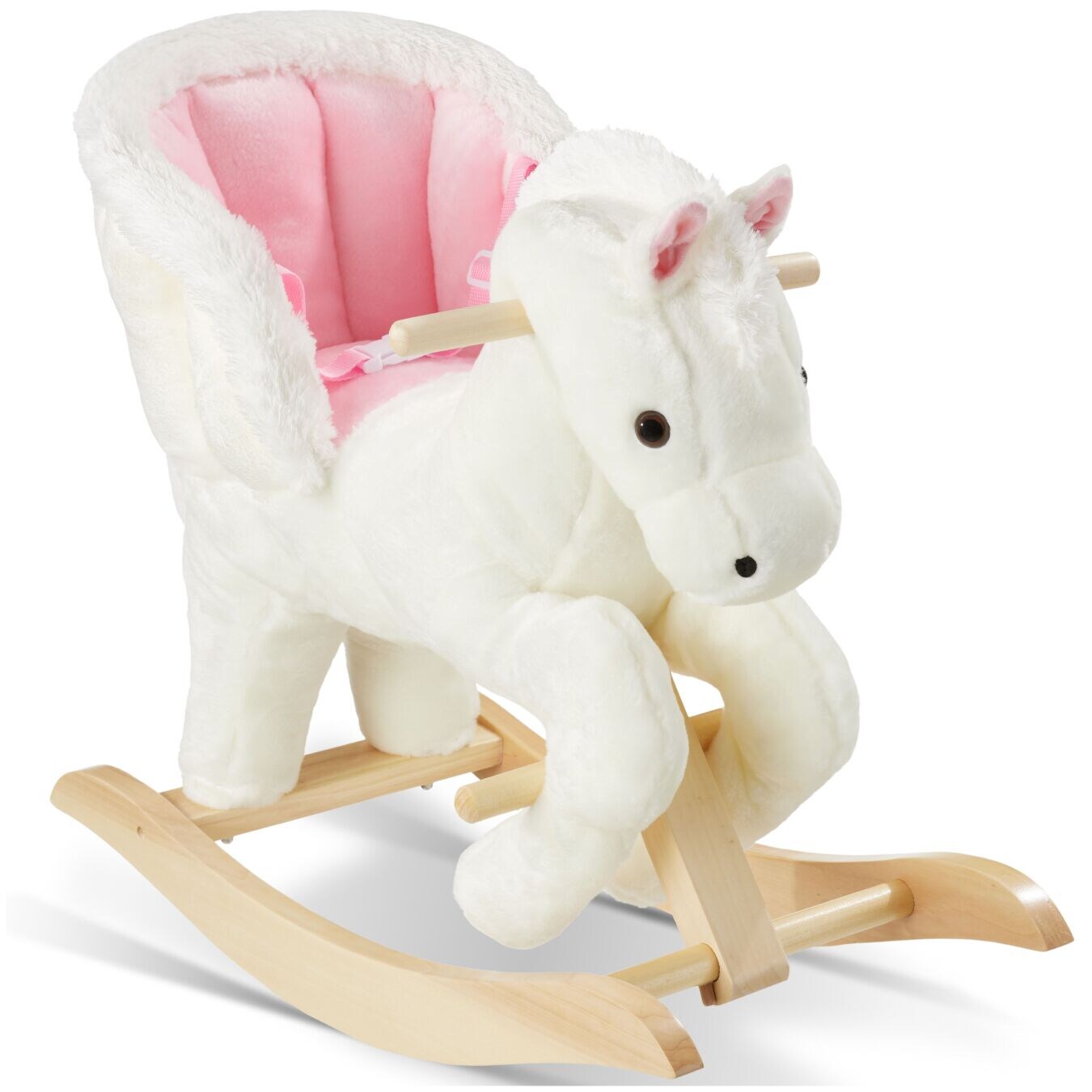 tectake® Schaukelpferd, hochwertiges Design, mit 2 Soundeffekten, hohe, umlaufende Rückenlehne, massive Holzkufen, ab 18 Monaten geeignet | 04061173286390
