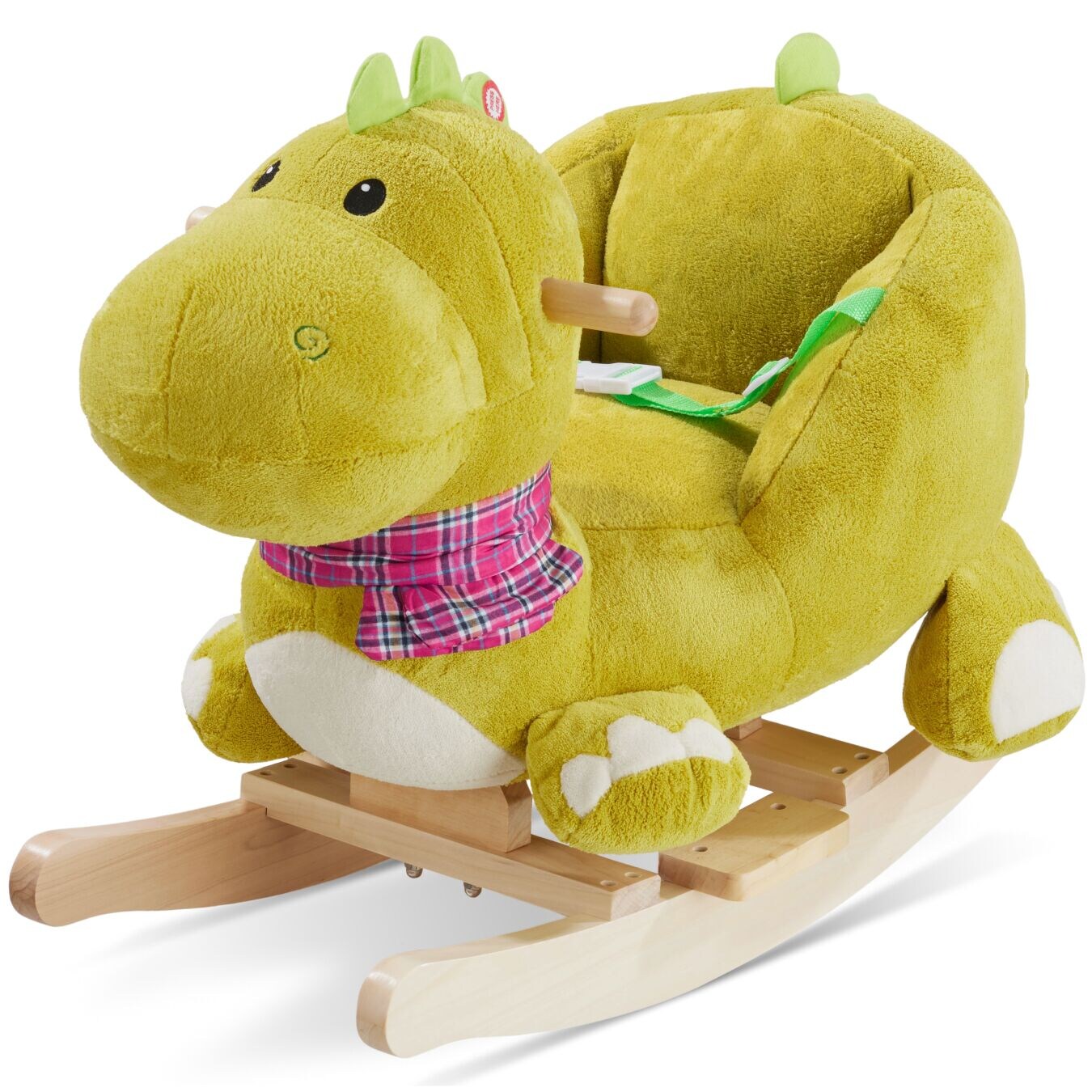 tectake® Schaukeltier Dinosaurier, hochwertiges Design, mit Soundeffekt, hohe, umlaufende Rückenlehne, massive Holzkufen, ab 12 Monaten geeignet | 04061173286413