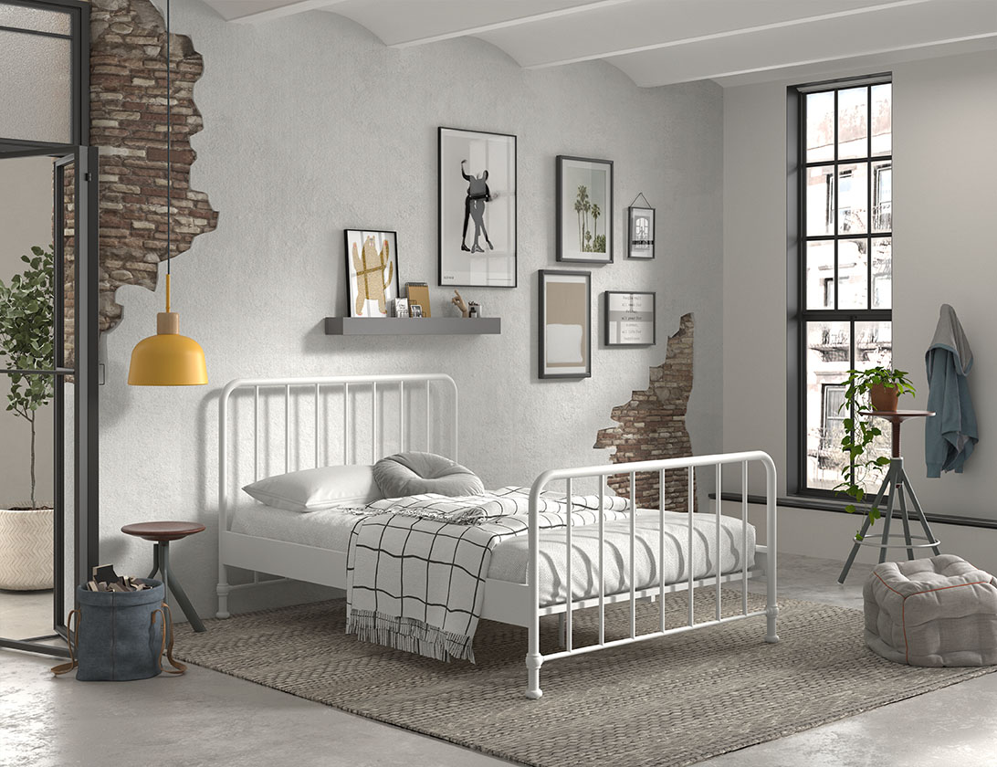 BRONXX Jugendbett mit Liegefl&auml;che 140 x 200 cm, Ausf. Metall Wei&szlig; matt - Bild 1