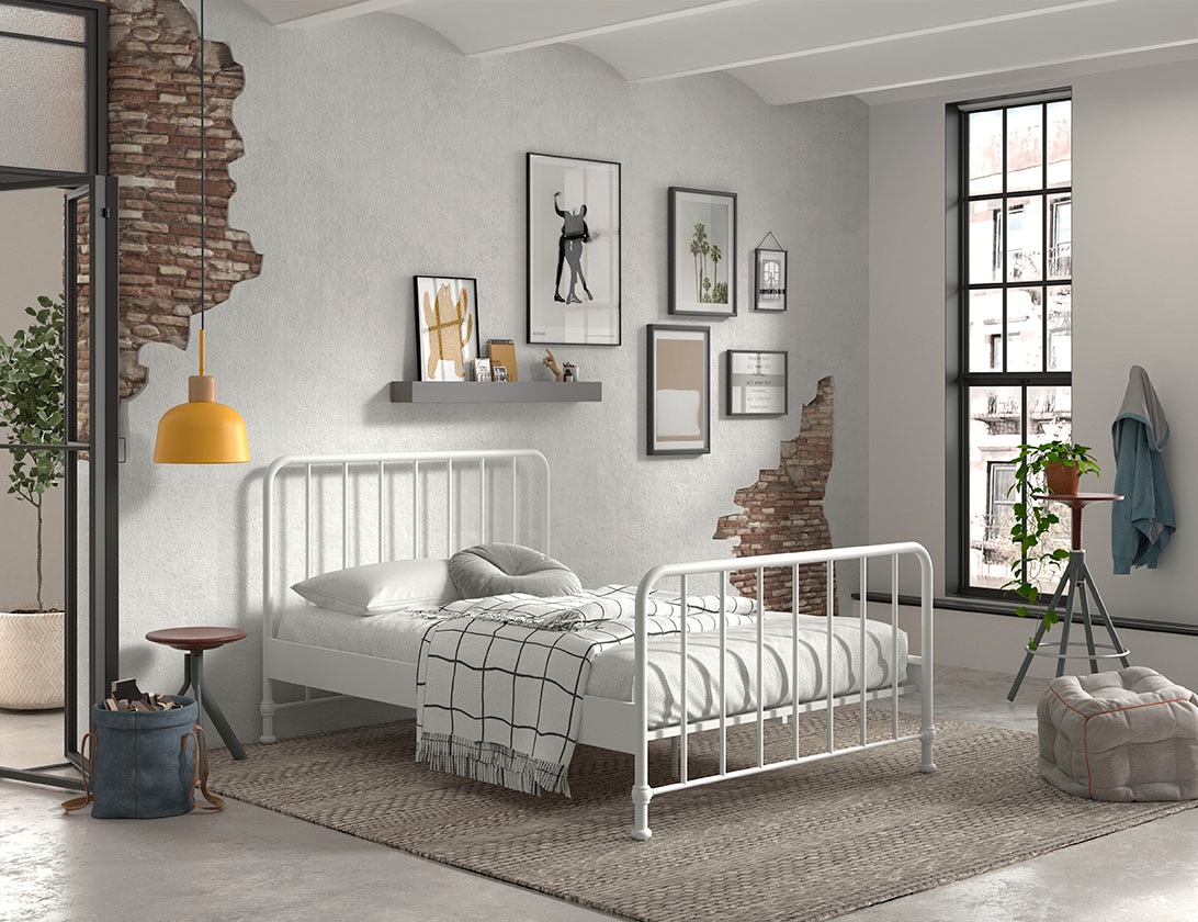 BRONXX Jugendbett mit Liegefläche 140 x 200 cm, Ausf. Metall Weiß matt