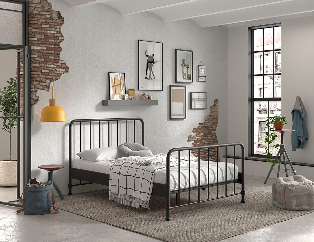 BRONXX Jugendbett mit Liegefläche 140 x 200 cm, Ausf. Metall Schwarz matt