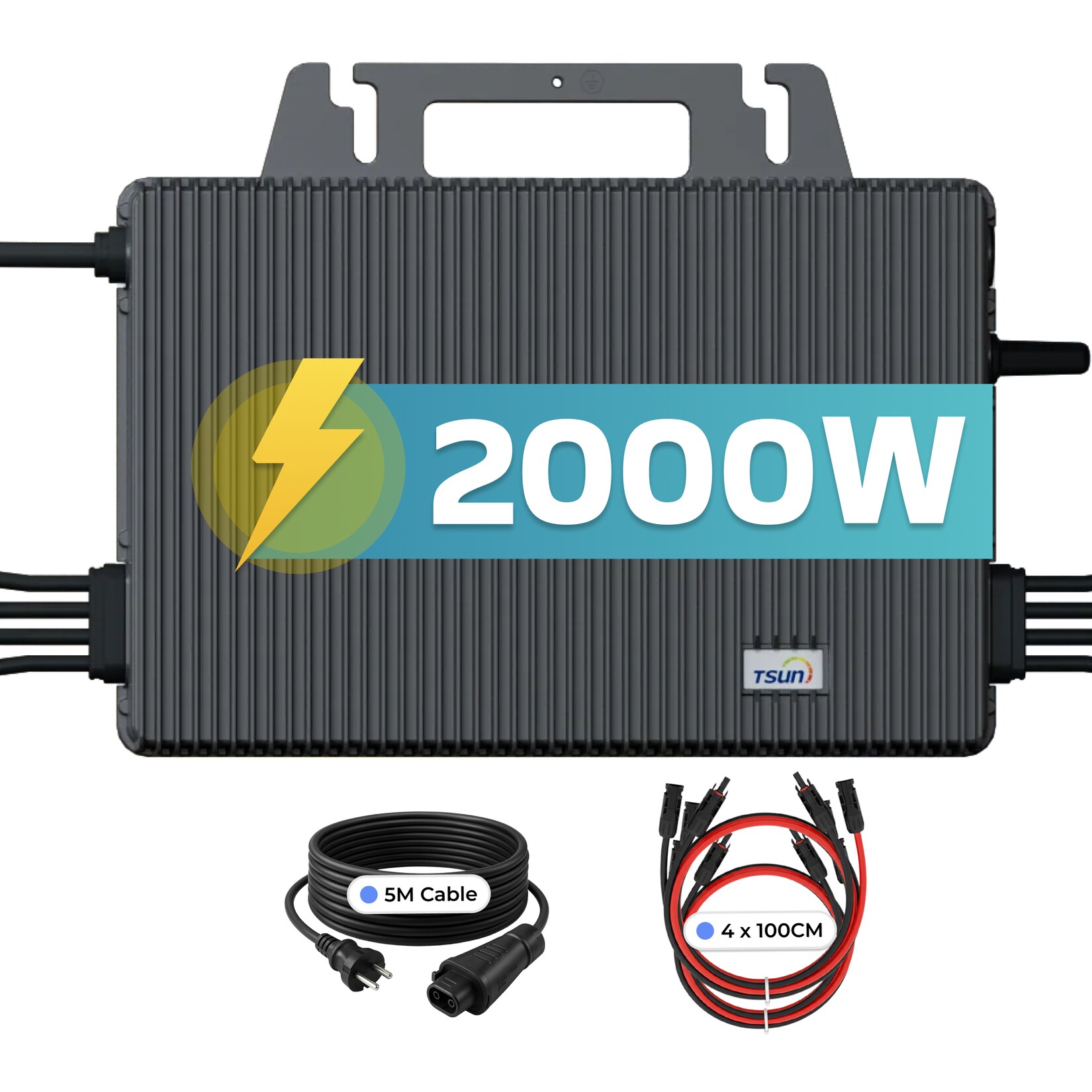 TSUN Mikro-Wechselrichter 2000W TSOL-MS2000 für Balkonkraftwerk, IP67 wetterfest, 4 MPPT, Bluetooth & WIFI, inkl. 5m Anschlusskabel & 4x 1 m Solar-Verlängerungen, Micro Inverter