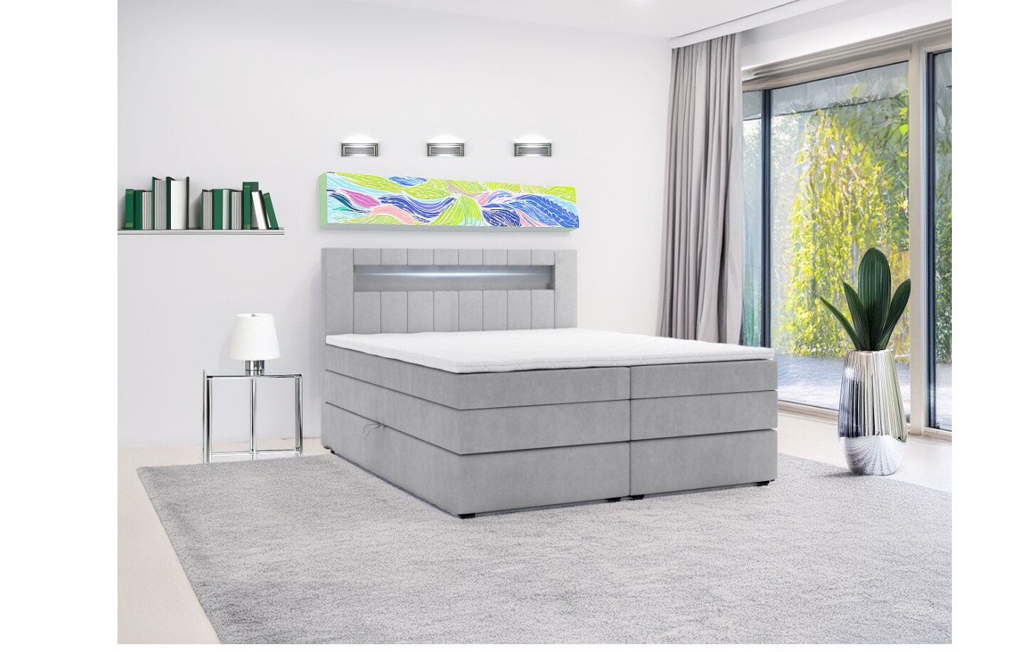 M-Punkt Boxspringbett KUBA KING mit Bettkasten 160 x 200 cm Webstoff Grau mit Visco Topper Bett Bettkasten Taschenfederkern | 04262413693101