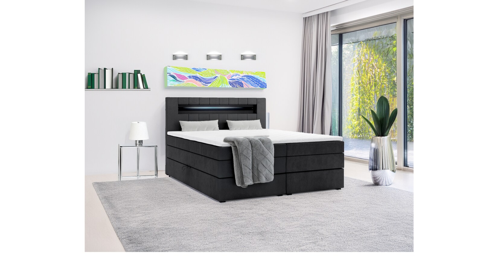 M-Punkt Boxspringbett KUBA KING mit Bettkasten 180 x 200 cm Webstoff Schwarz mit Visco Topper Bett Bettkasten Taschenfederkern | 04262413692265