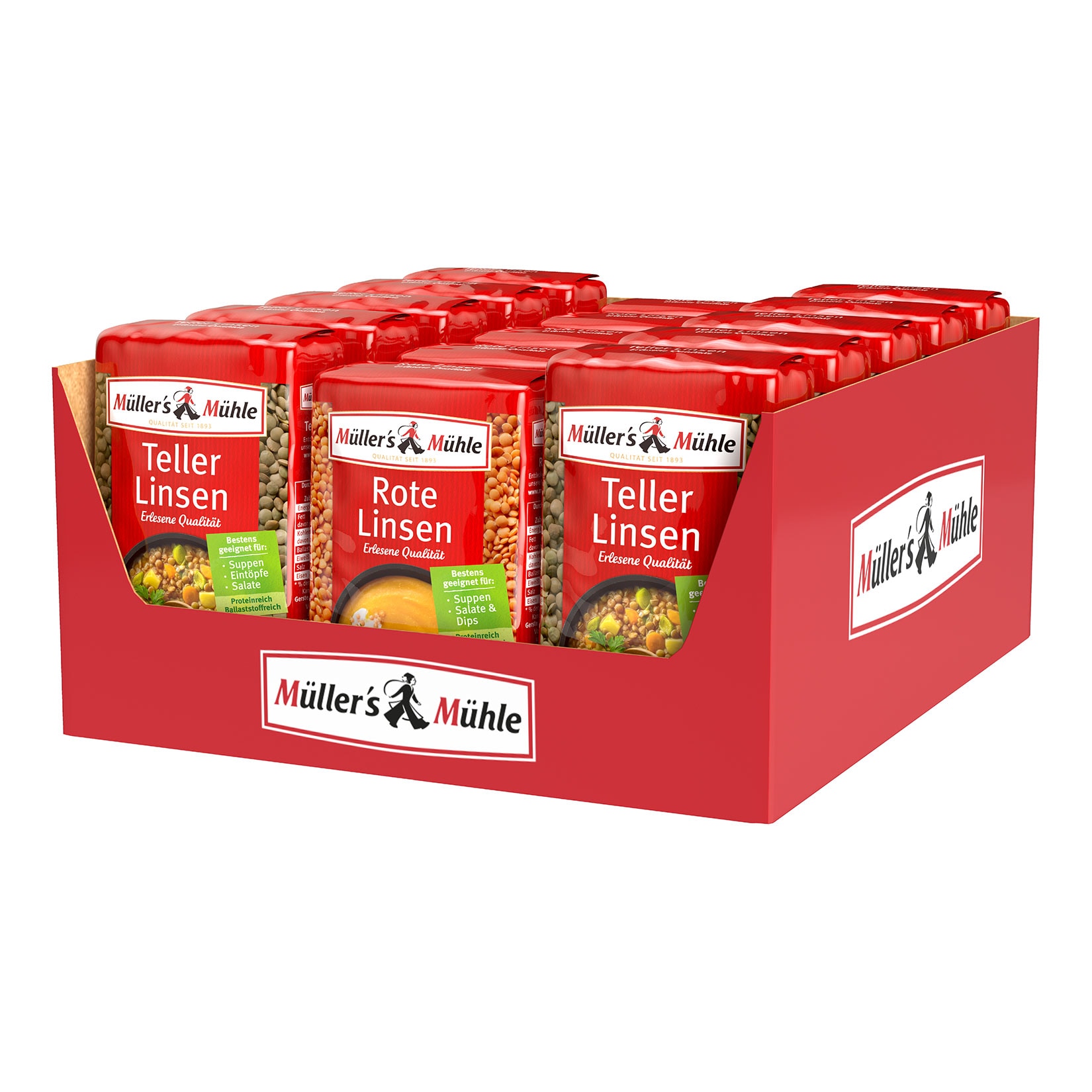 M&uuml;llers M&uuml;hle Linsen versch. Sorten 500 g, 15er Pack - Bild 1