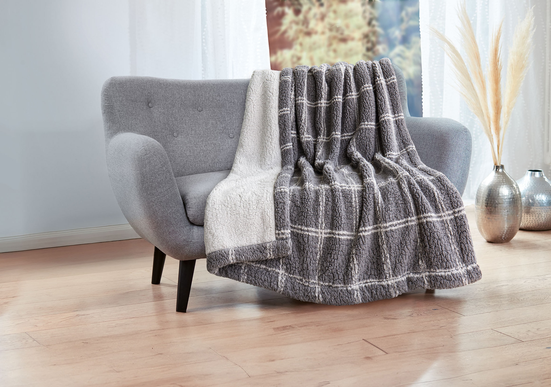 Dekor Wohndecke Sherpa, karo - Bild 1