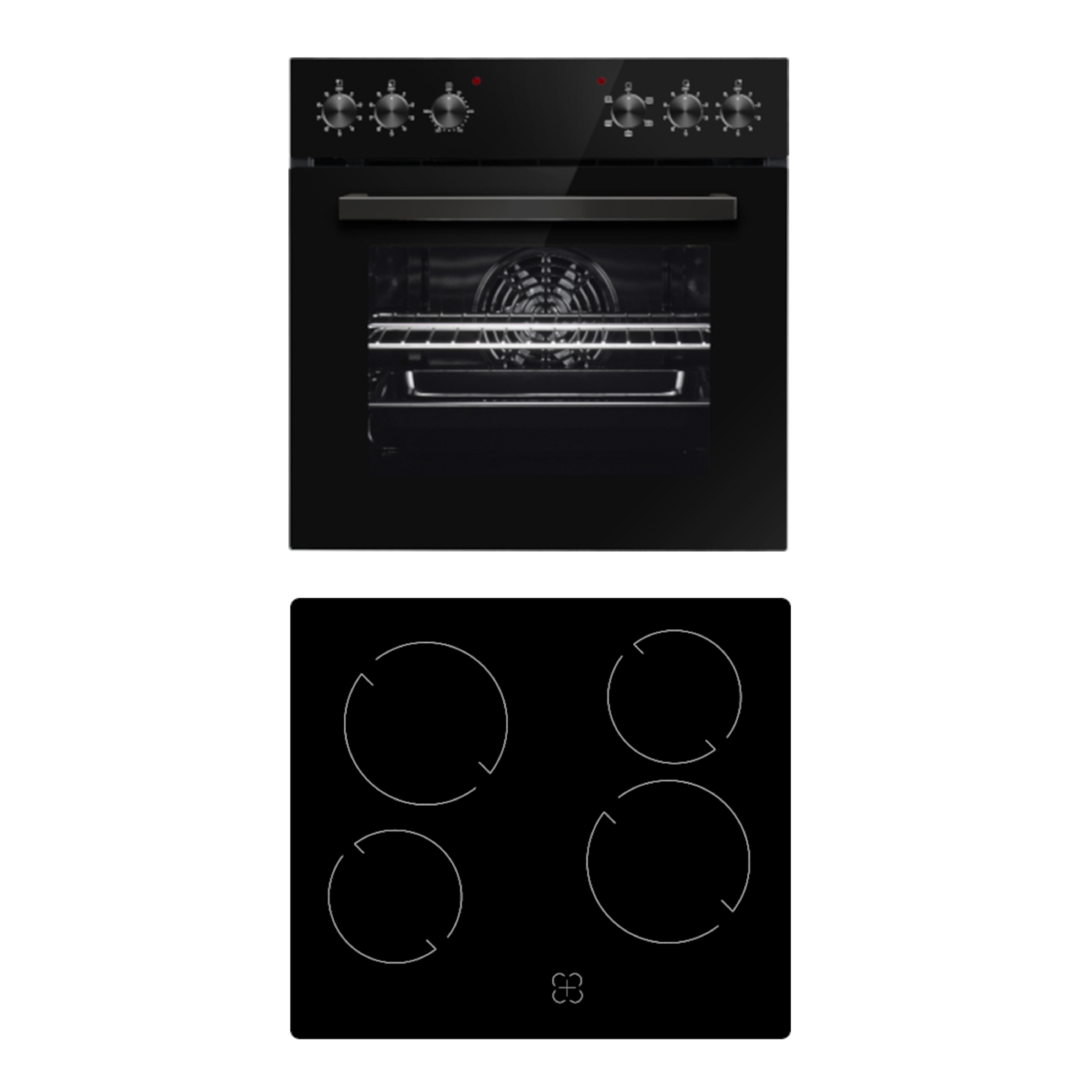 PKM Einbau Herdset EHS4B - Einbauherdset mit schwarzer Glasblende; Glaskeramikkochfeld, Backofen 65L mit 5 Funktionen - Bild 1