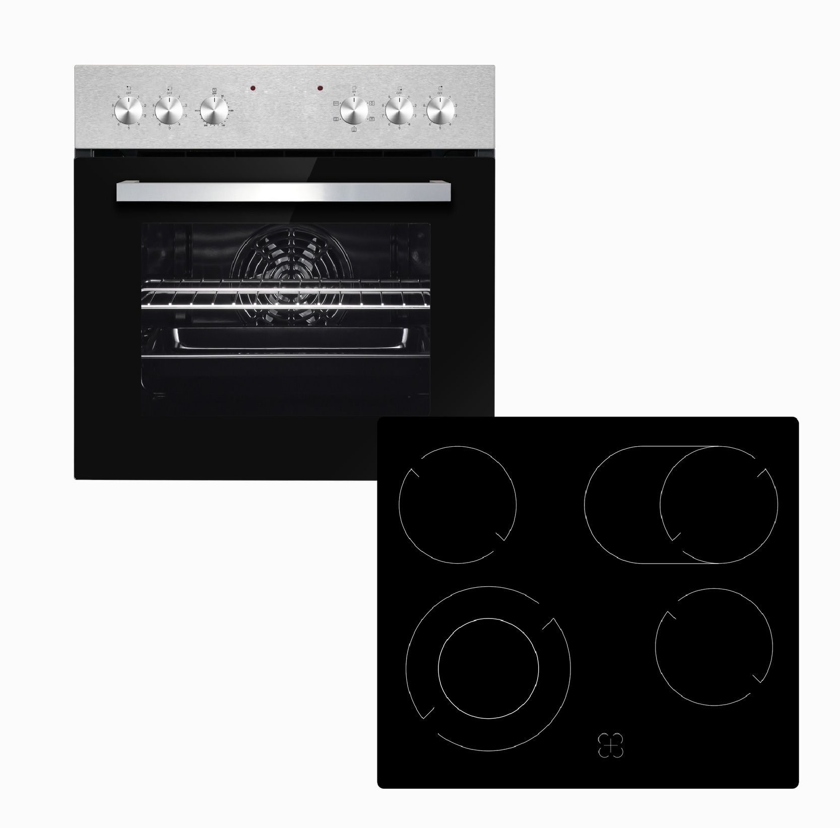 PKM Einb.-Herdset EHS4-2KBIX - Einbauherdset mit Edelstahlblende; Glaskeramikkochfeld: 2-Kreis- & Br&auml;terzone, Backofen 65L mit 5 Funktionen - Bild 1