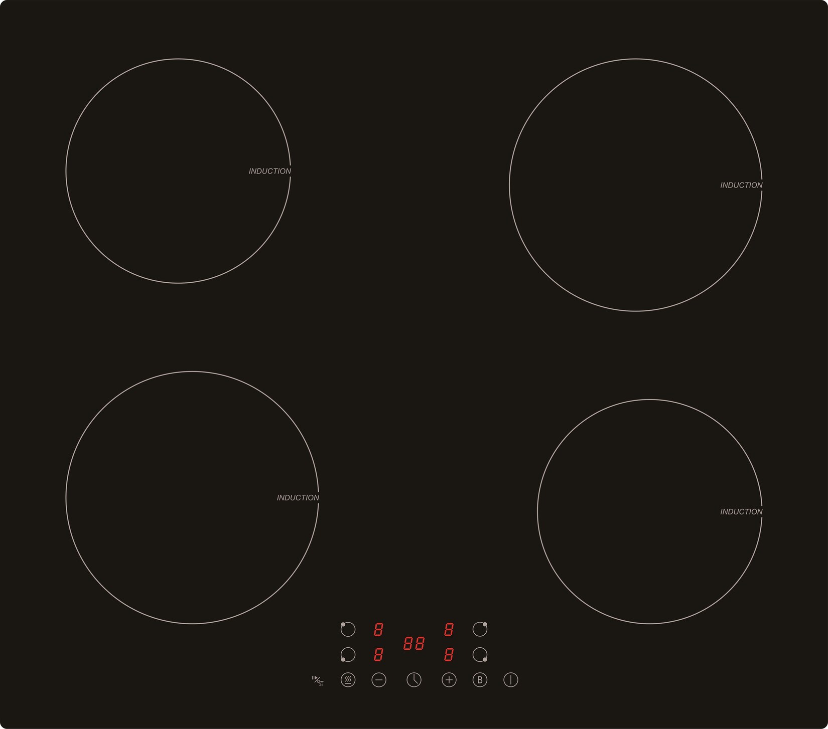 PKM Kochfeld Induktion Glaskeramik IN4BGN – Touch Control Bedienung; Booster, 4 Kochzonen; max. 7360 Watt, Stop & Go, Timer | 04030608234947
