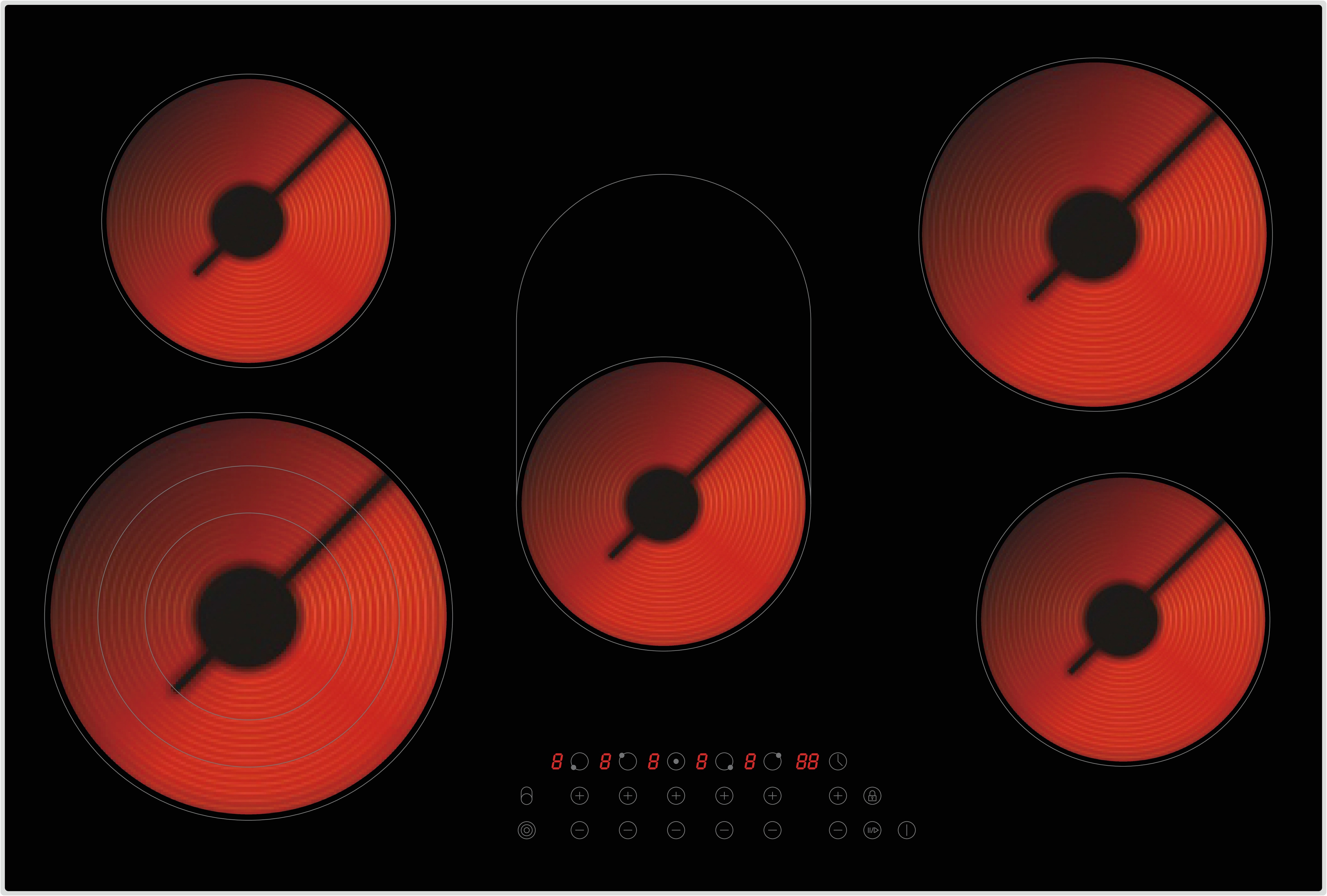 PKM Kochfeld Glaskeramik EB-C5-3KBTCF - Touch Control Bedienung; 5 X 9 Heiz-stufen,  5 Kochzonen;  1 X Dreikreis, 1 X Br&auml;ter  max. 8300 Watt - Bild 1