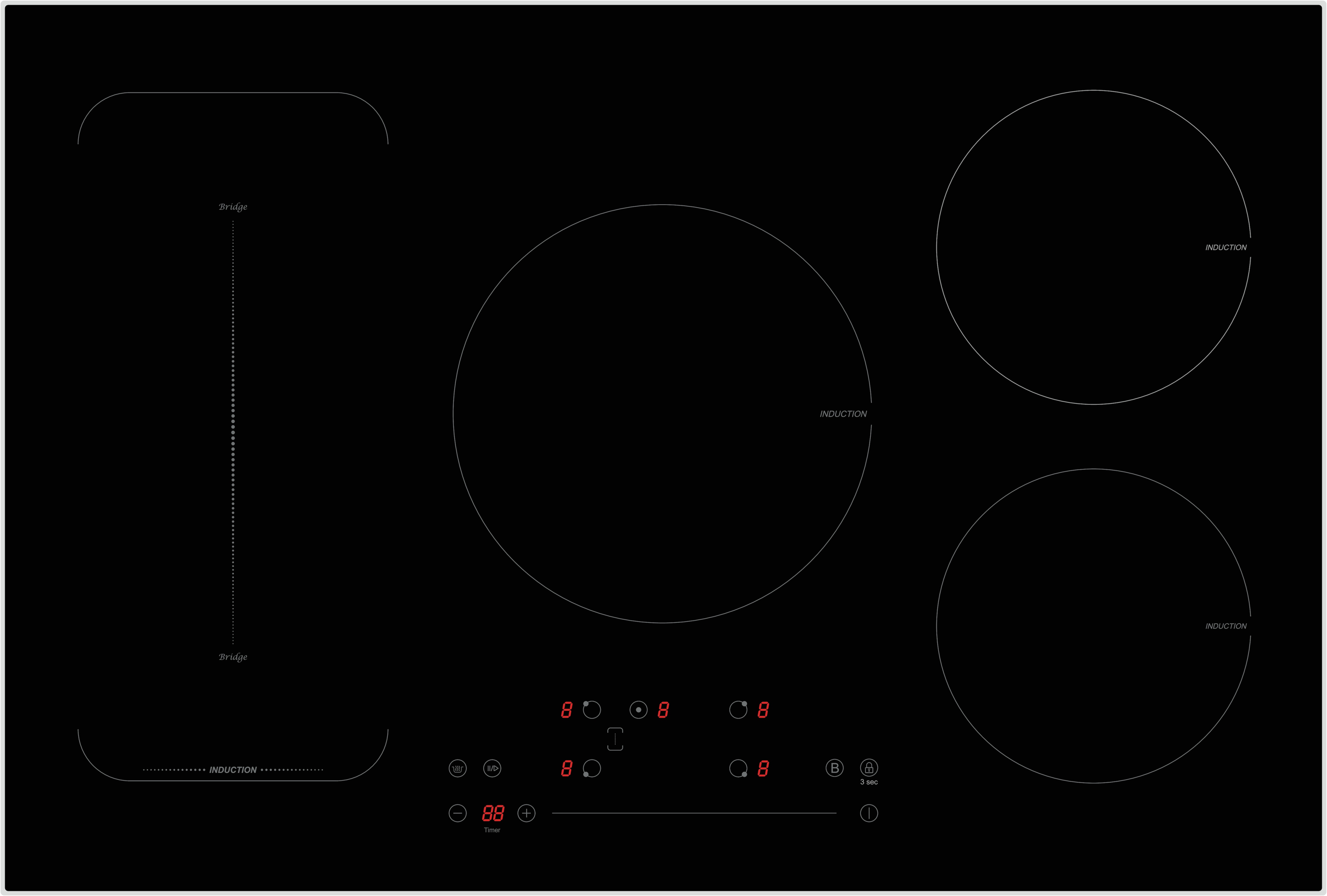 PKM Kochfeld Autark Induktion IN5-FZF - Touch Control Bedienung; 5 Kochzonen inklusive 1 Doppel-Flexzone; 5-Fach Booster;  max. 7200 Watt - Bild 1