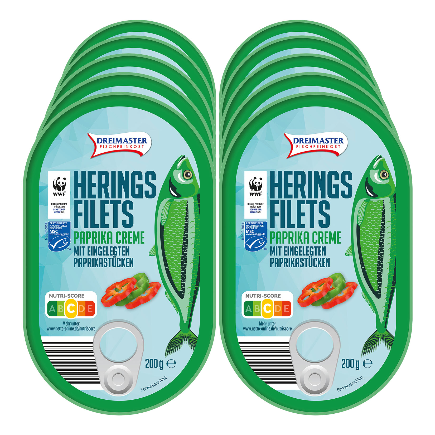Dreimaster Heringsfilet in Paprikacreme 200 g, 10er Pack - Bild 1