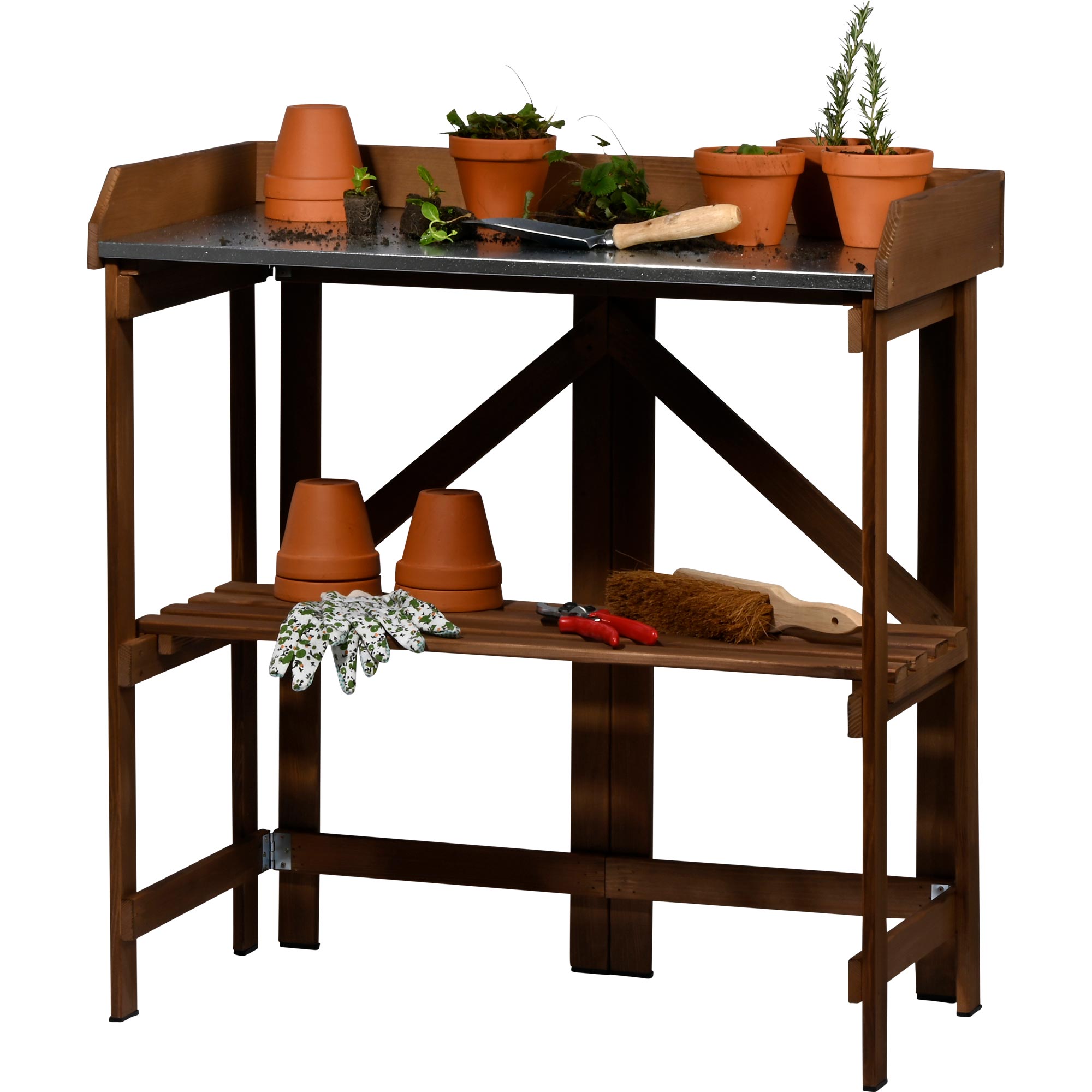 dobar Faltbarer Pflanztisch mit Ablage, Dunkelbraun - Bild 1