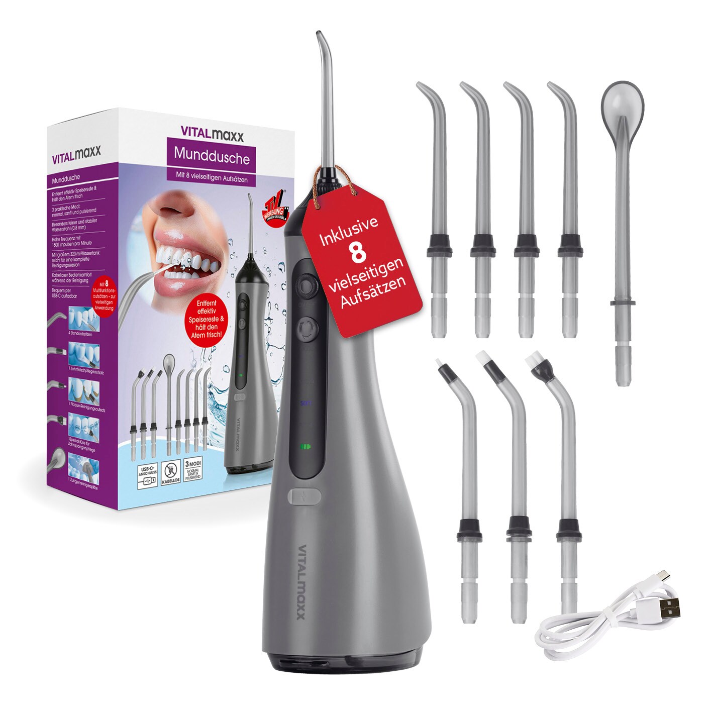 VITALmaxx Munddusche mit 8 Aufsätzen 3,7V | 04067522085829