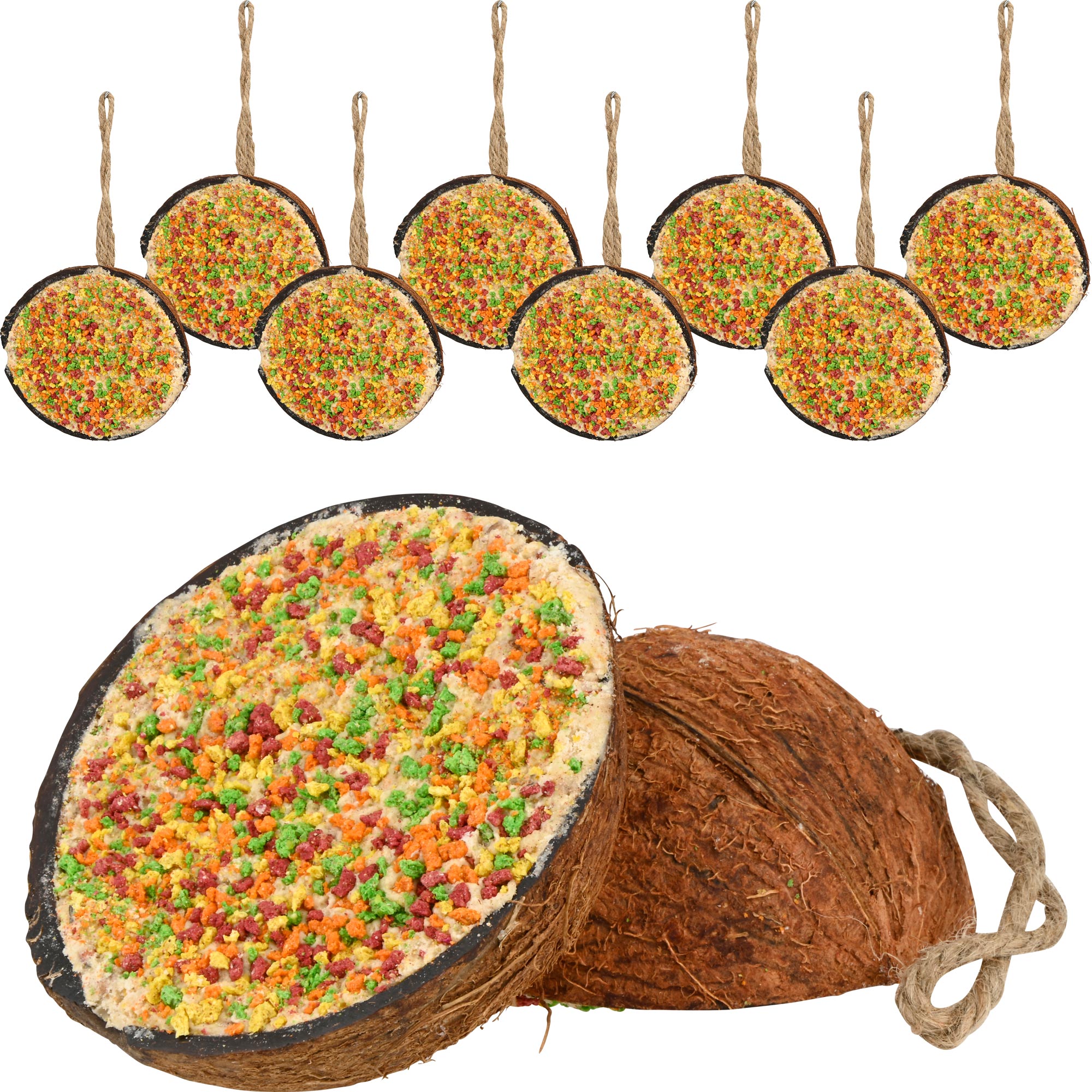 dobar Gef&uuml;llte Vitamin-Kokosnussh&auml;lften f&uuml;r Wildv&ouml;gel, 10er Set - Bild 1