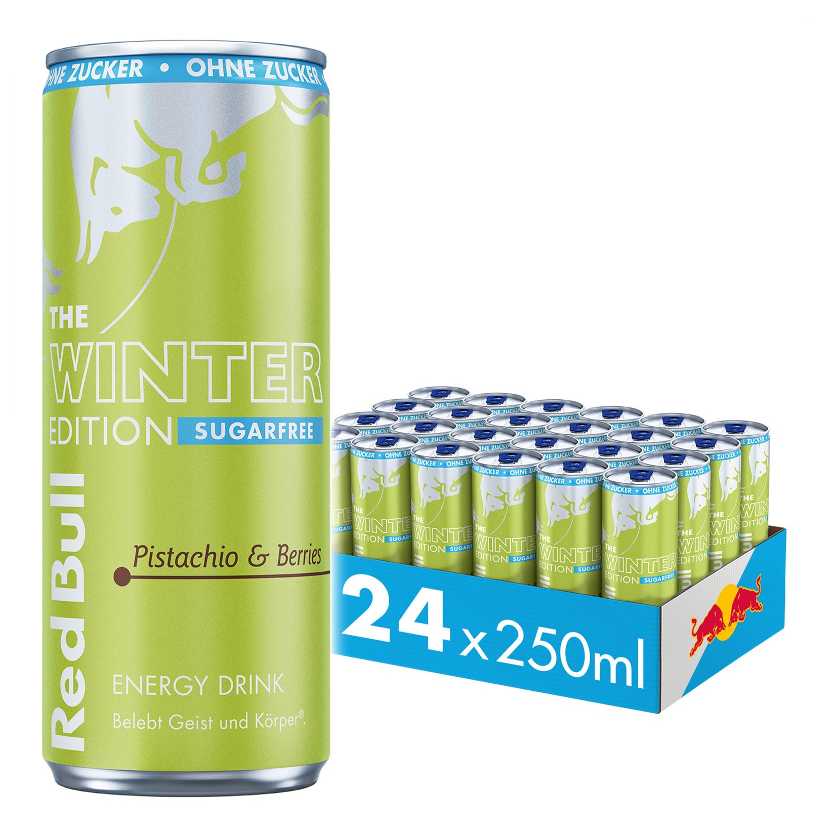 Red Bull Energy Drink Winter Edition Pistachio & Berries Sugarfree 0,25 Liter Dose, 24er Pack - Bild 1