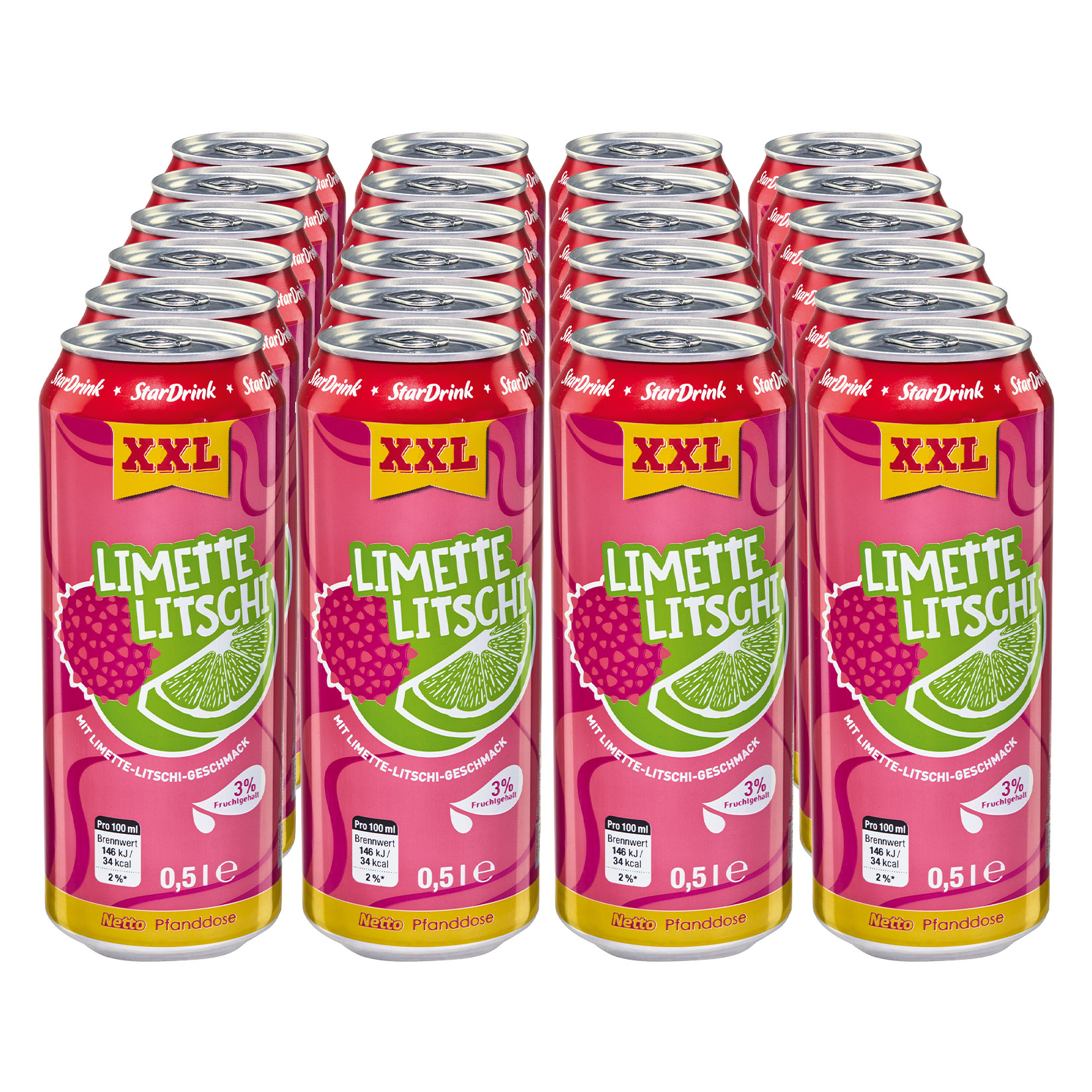 Stardrink Limonade Limette-Litschi Geschmack 0,5 Liter Dose, 24er Pack - Bild 1
