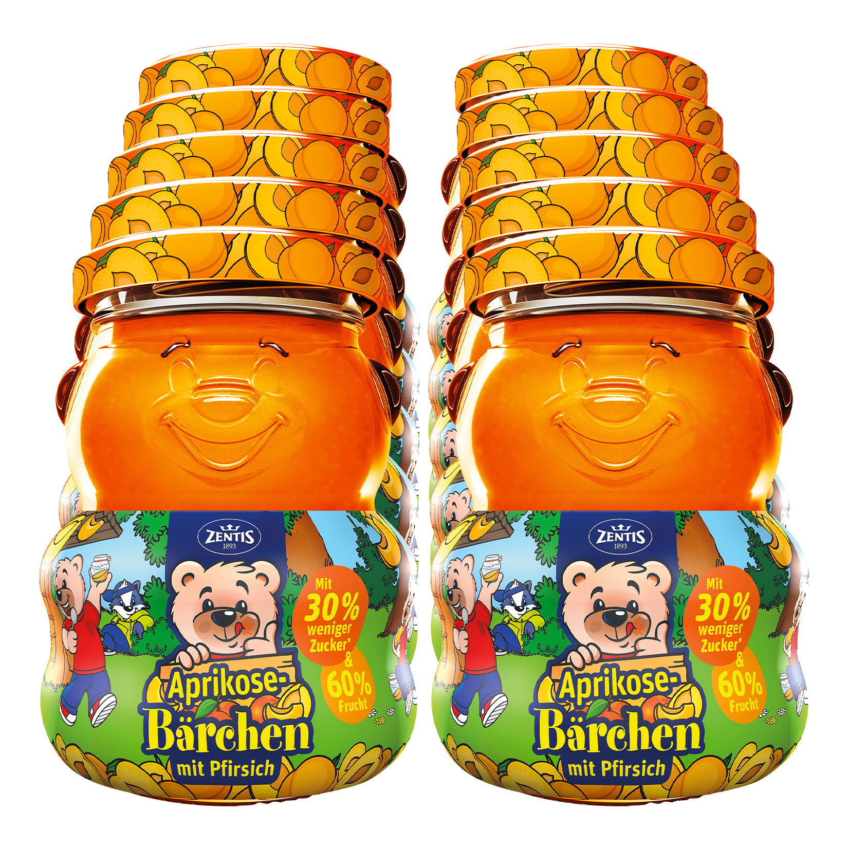 Zentis Aprikoseb&auml;rchen Aprikose-Pfirsich Aufstrich 250 g, 10er Pack - Bild 1