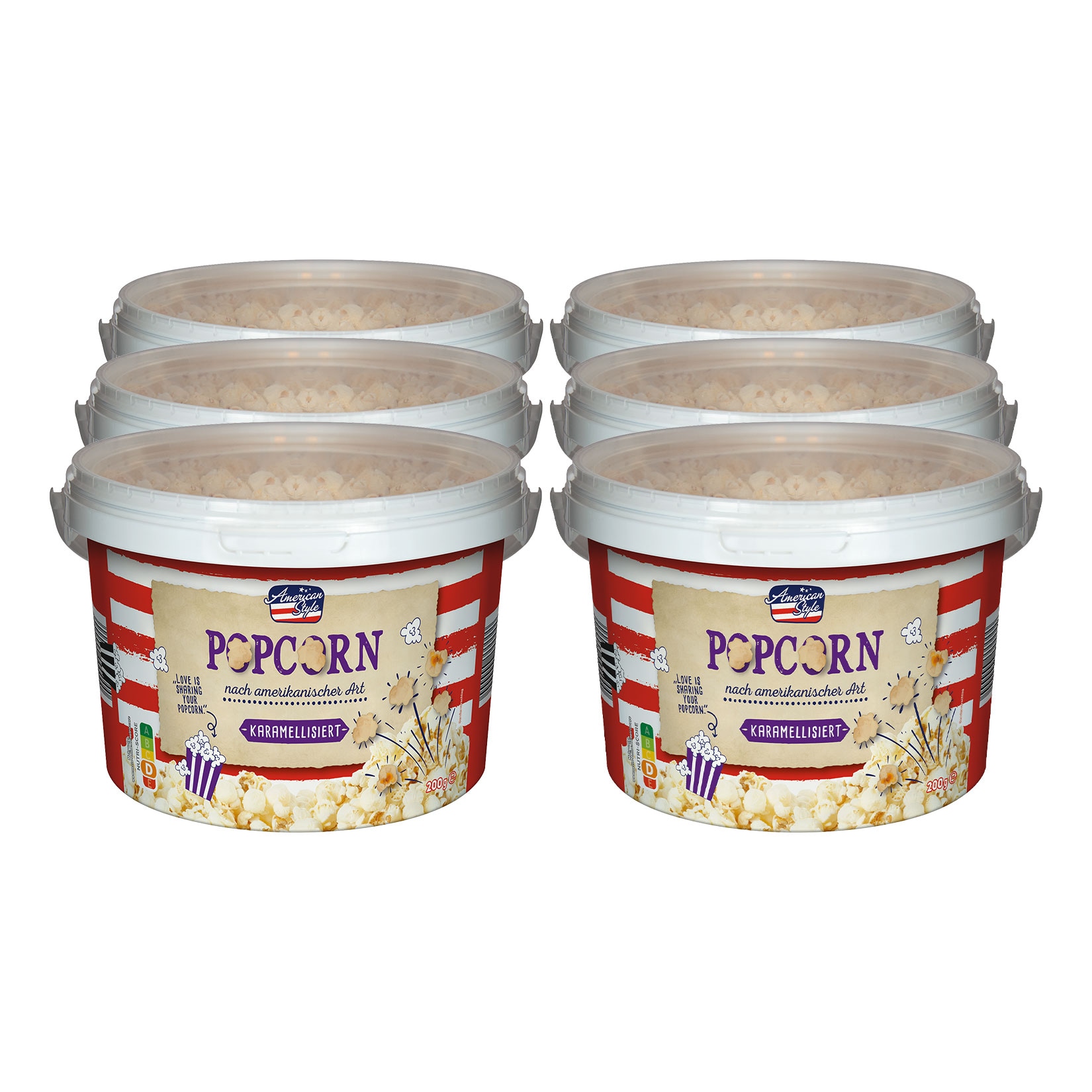 American Style Popcorn Eimer 250 g, 6er Pack - Bild 1